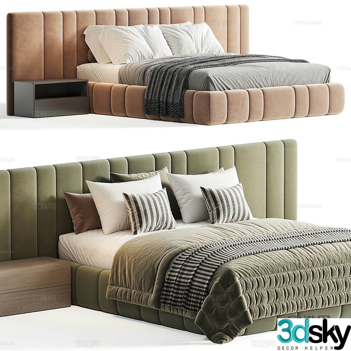 New Chinese style light luxury Gardini fabric double bed 3D model