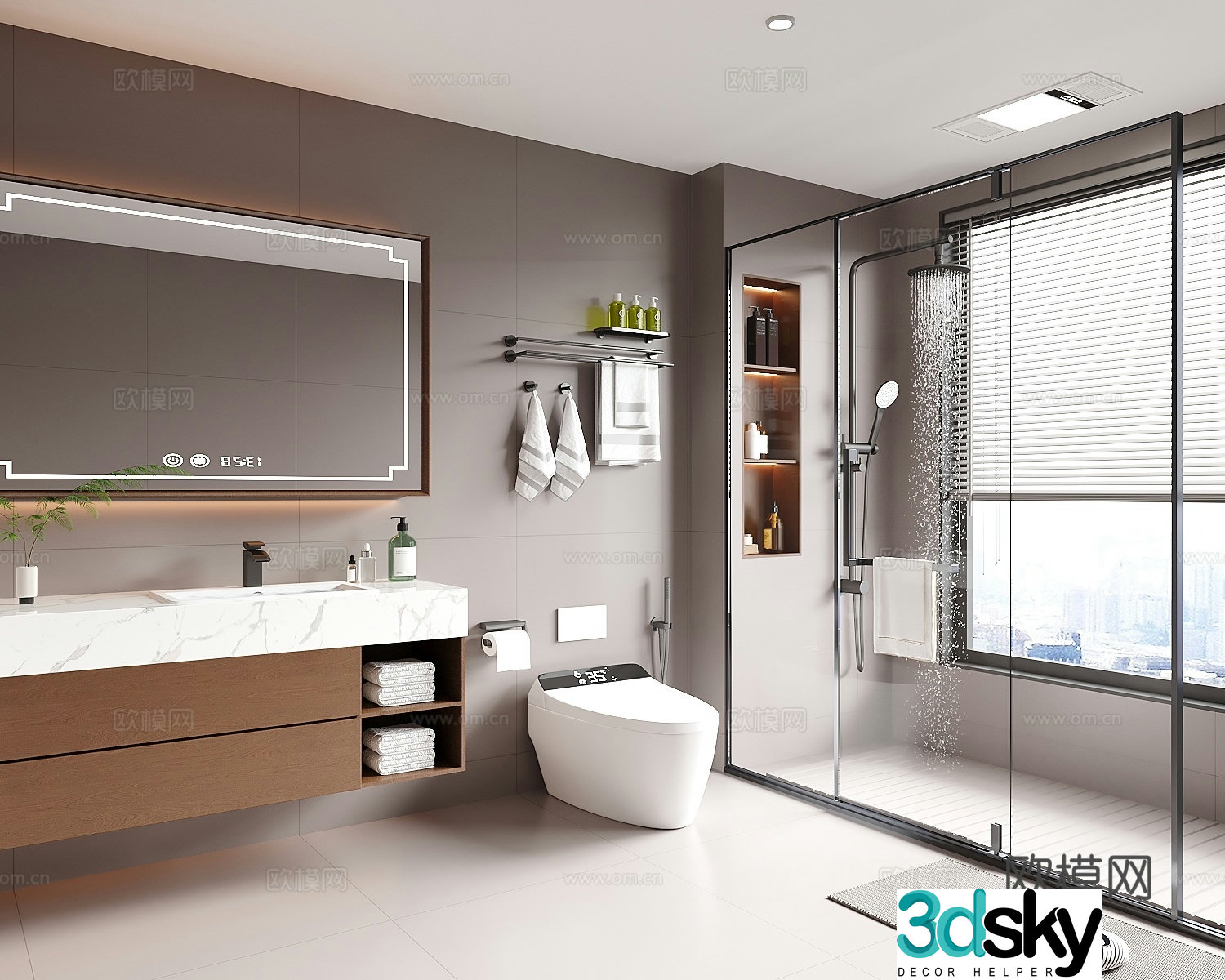 Modern medieval style bathroom dry and wet bathroom 3D model