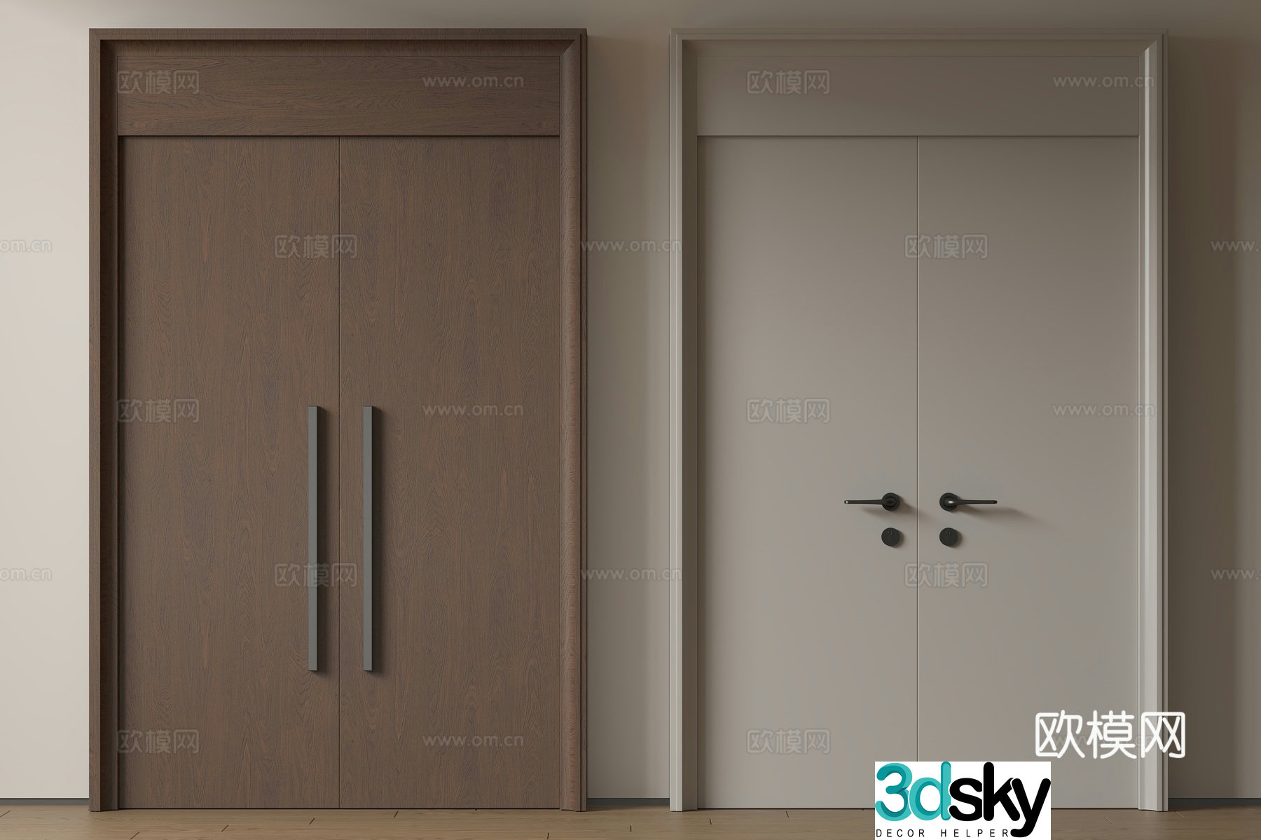Modern double-opening door swing door entrance door security door top double-opening door main door mother and child door 3D model