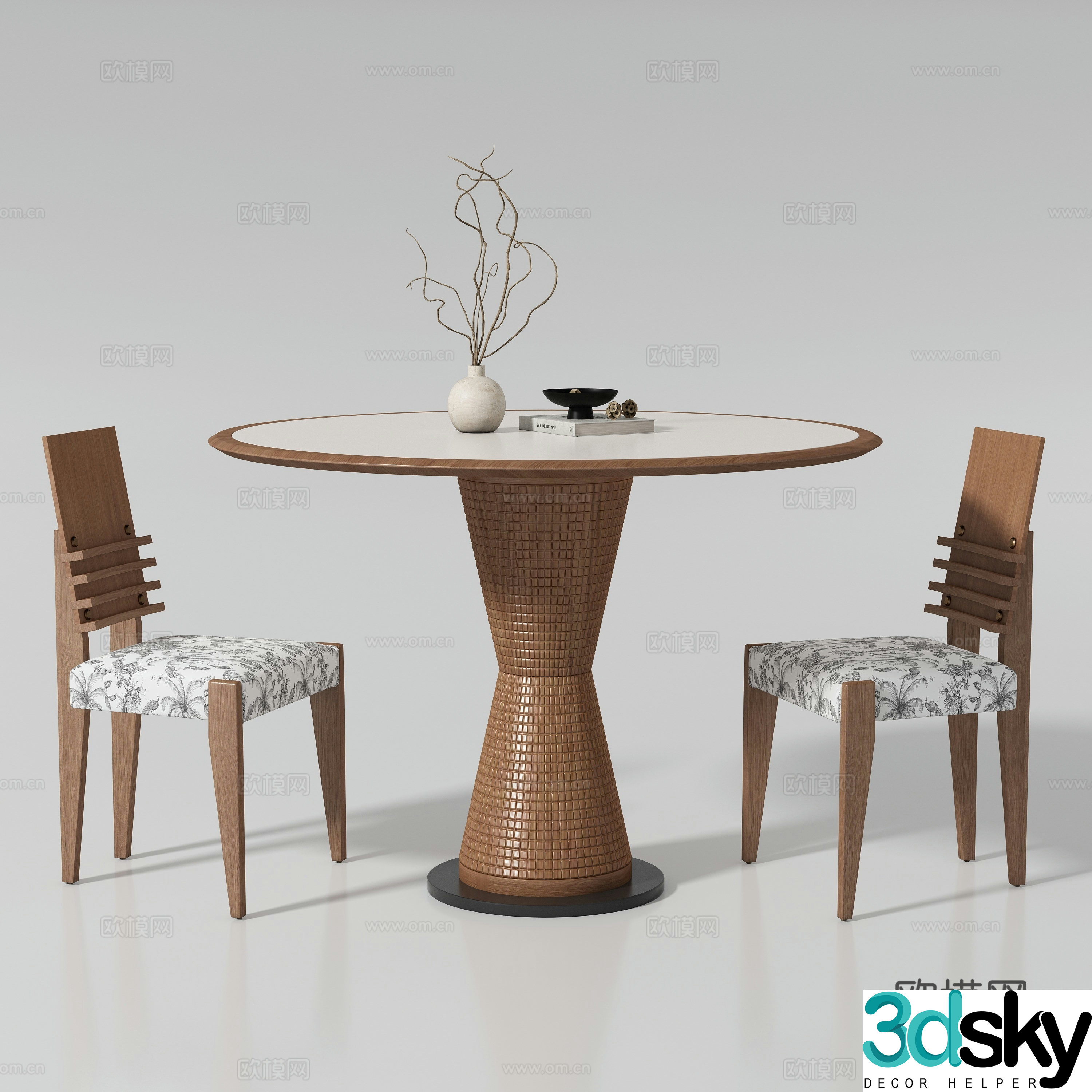 Medium style dining table and chair 3D model
