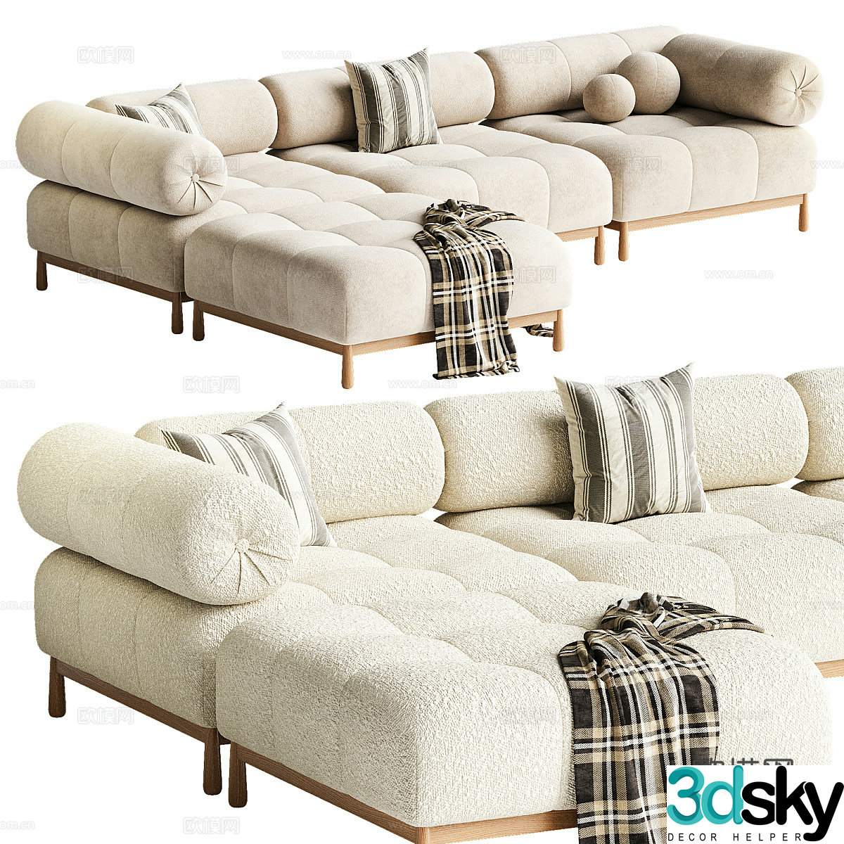 Modern Cream Sevigne Corner Sofa 3D Model