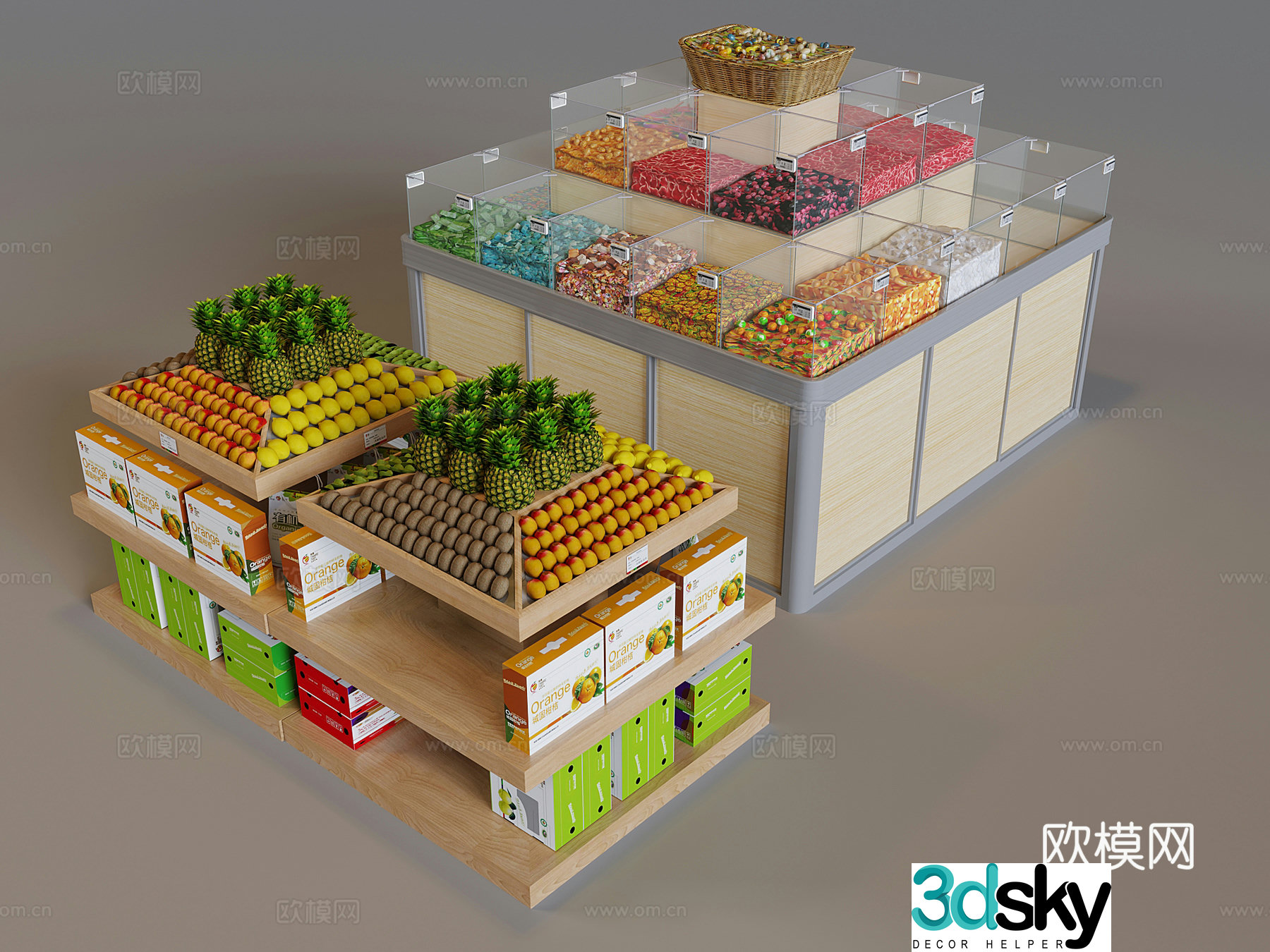 Supermarket fruit display shelves Candy display shelves 3D model