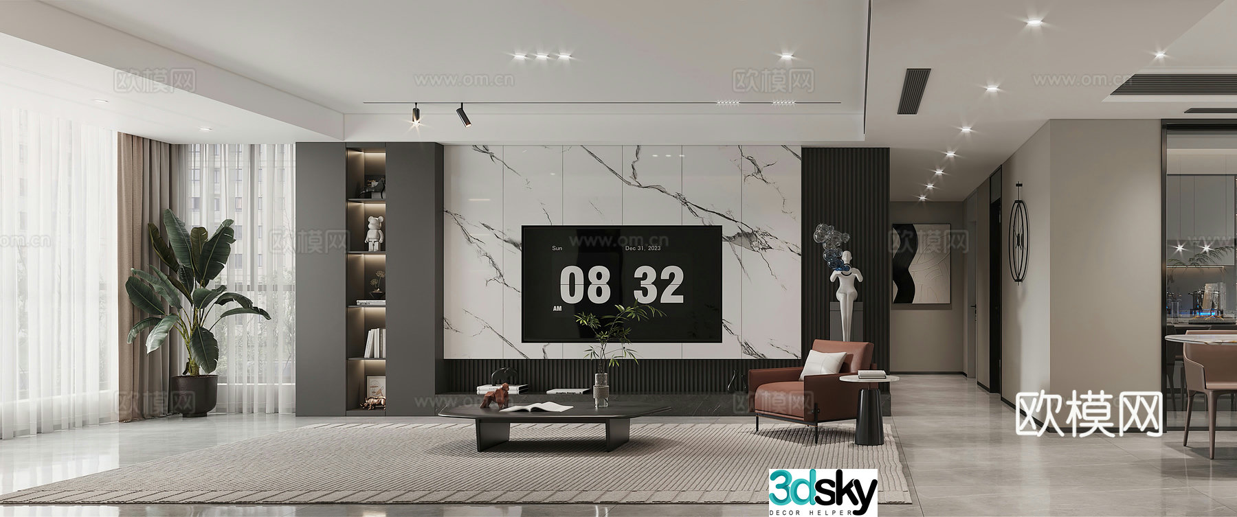 Modern living room TV background wall Italian living room leisure chair modern living room simple 3d model