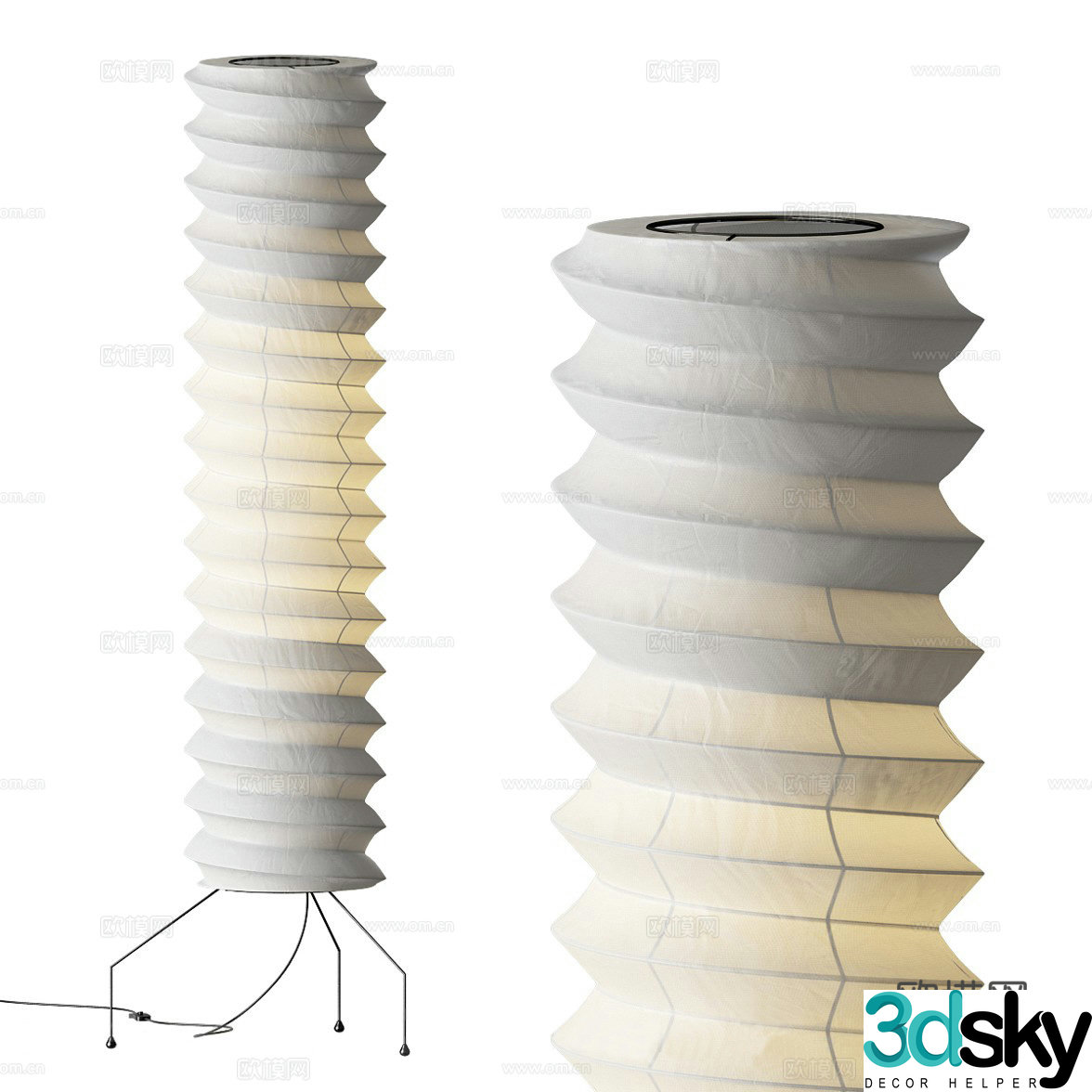 New Chinese style Wasabi Parchment Floor Lamp 3D Model