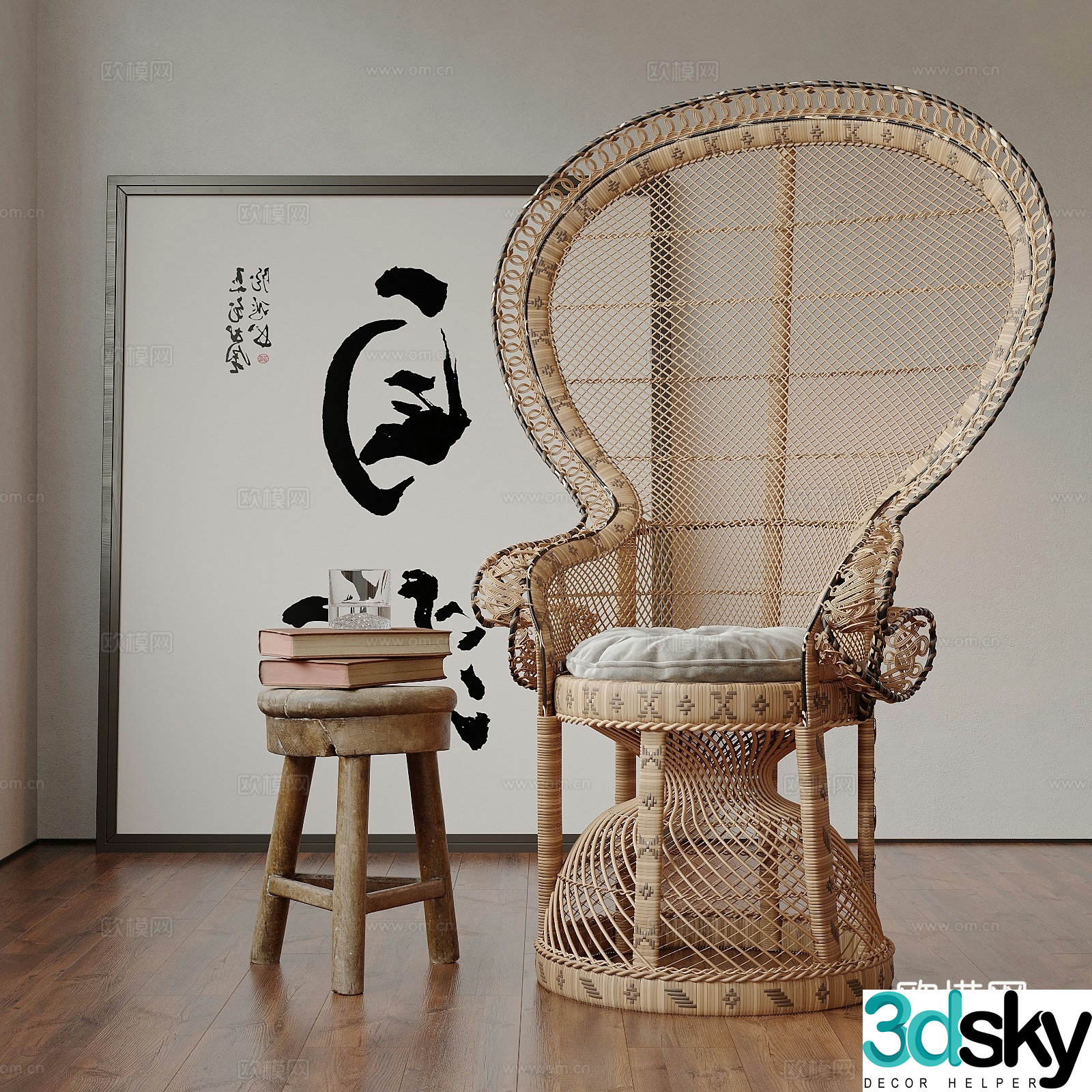 Retro rattan chair casual chair decorative painting 3d model
