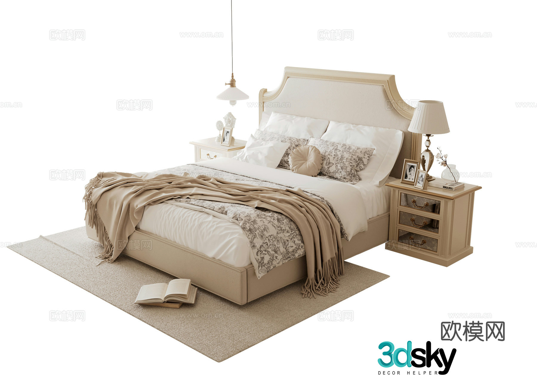 French double bed 3d model