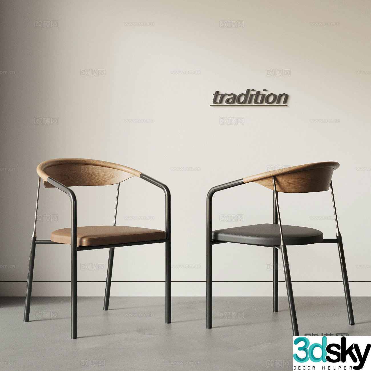 TRADITION Modern dining chair combination Medium style single chair New Chinese dining chair 3D model
