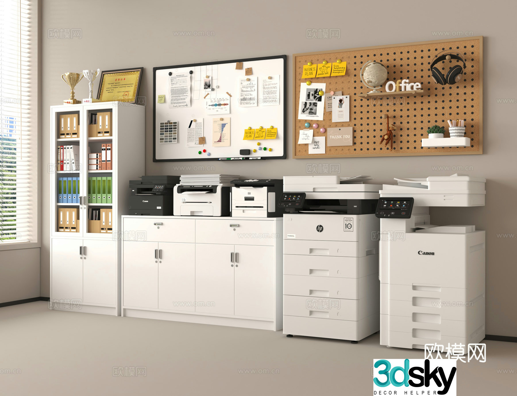 File cabinet Copier Data cabinet File cabinet Whiteboard Hole board 3D model