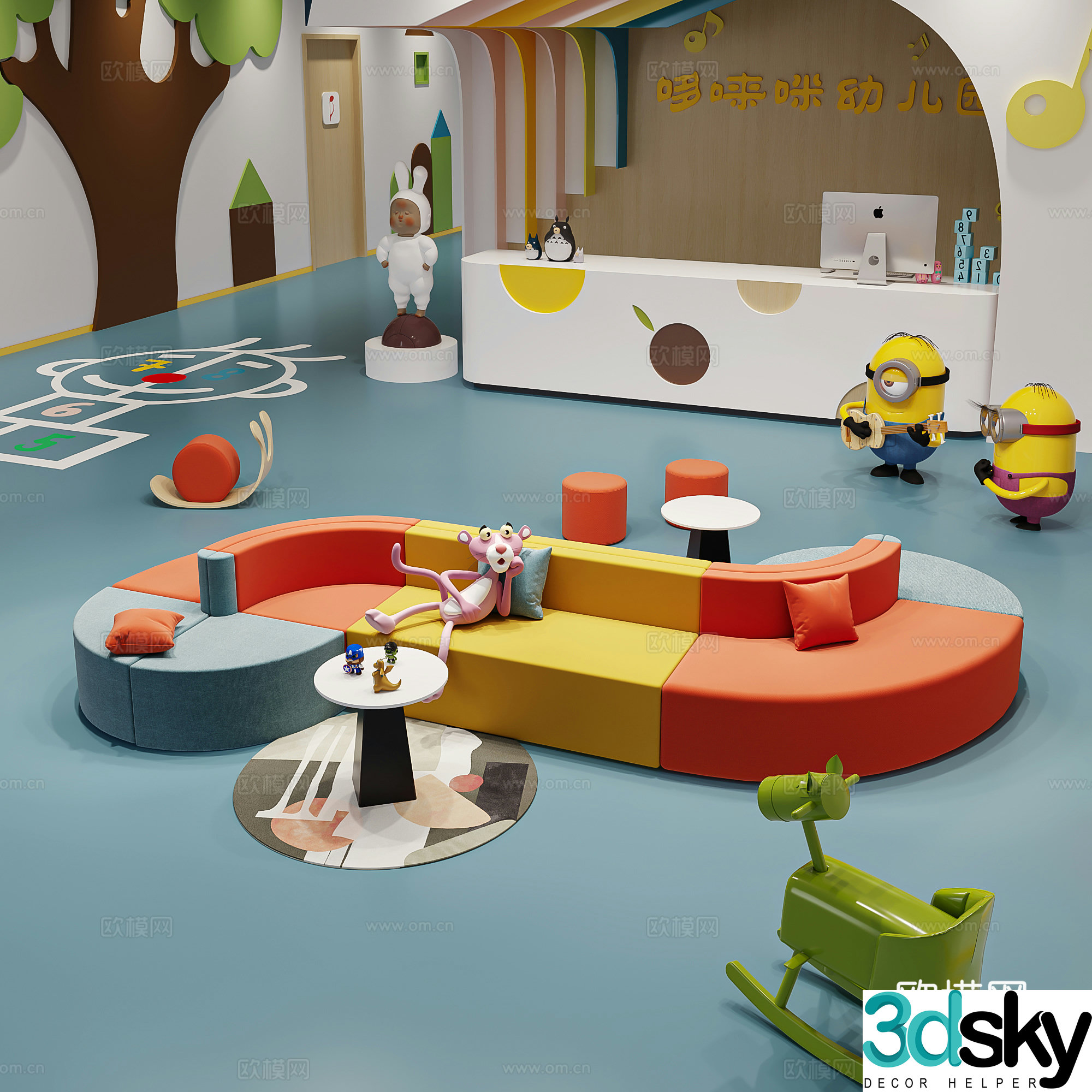 Modern kindergarten activity hall activity room classroom corridor corridor child booth sofa 3d model