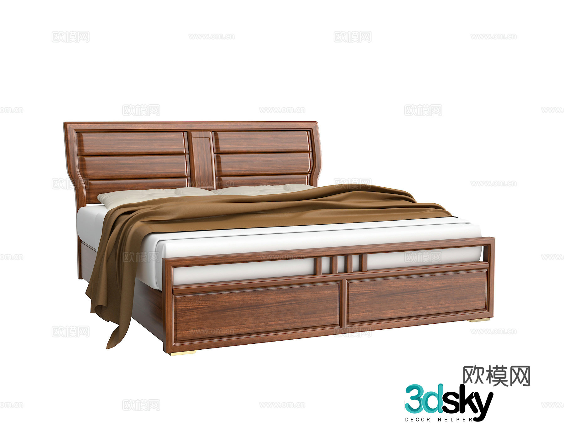 New Chinese style double bed 3D model