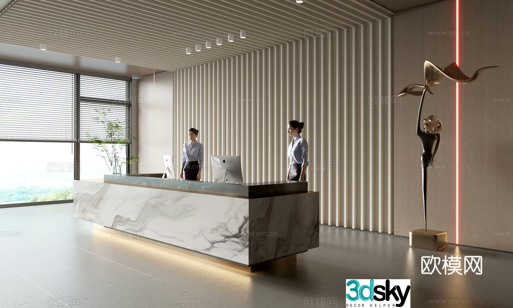 Modern company front desk reception area bar reception desk service desk company front desk background 3D model
