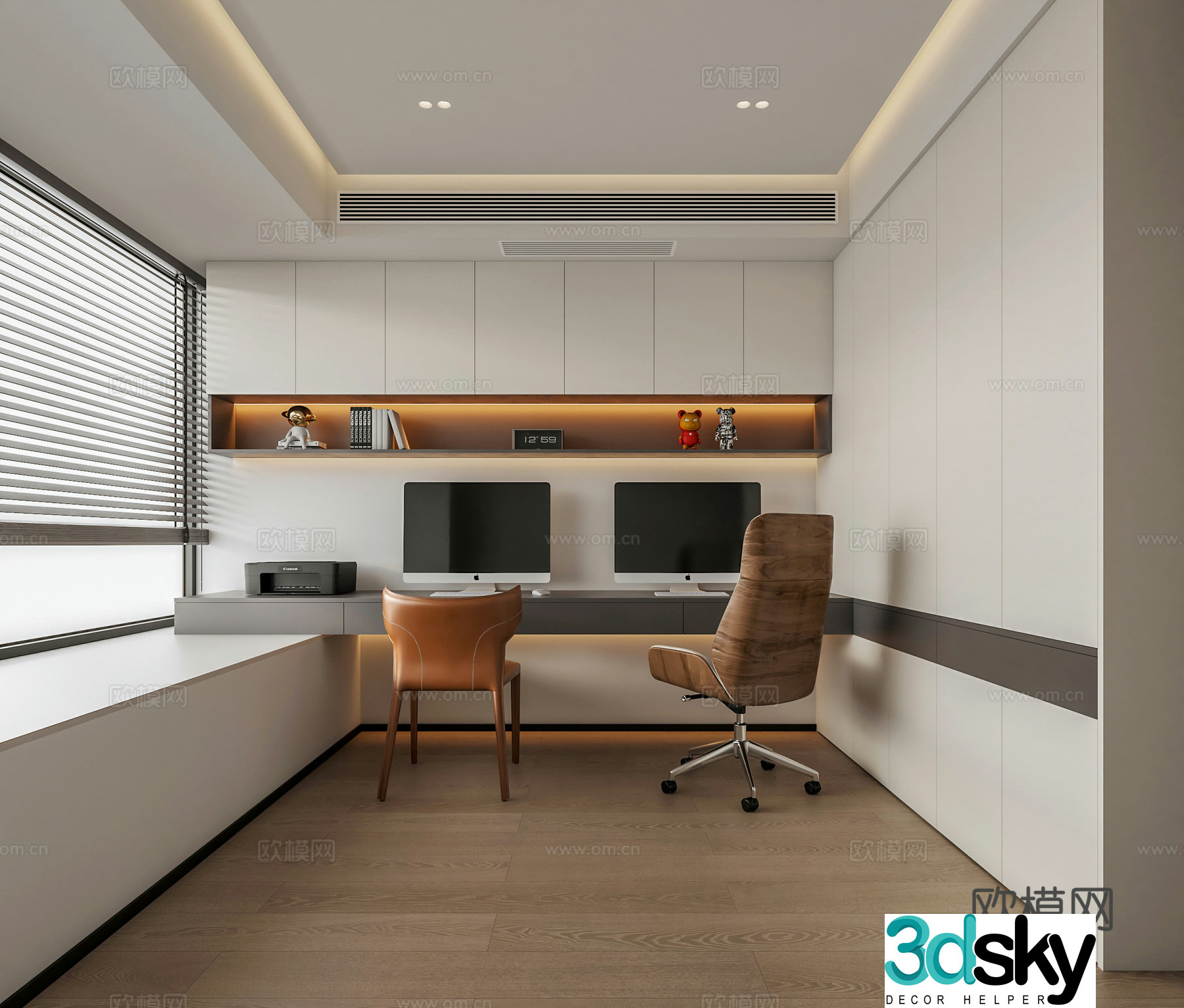 Modern minimalist study room 3D model