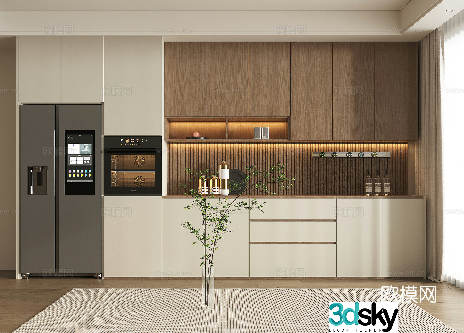 Modern wine cabinet sideboard decorative cabinet semi-open 3D model