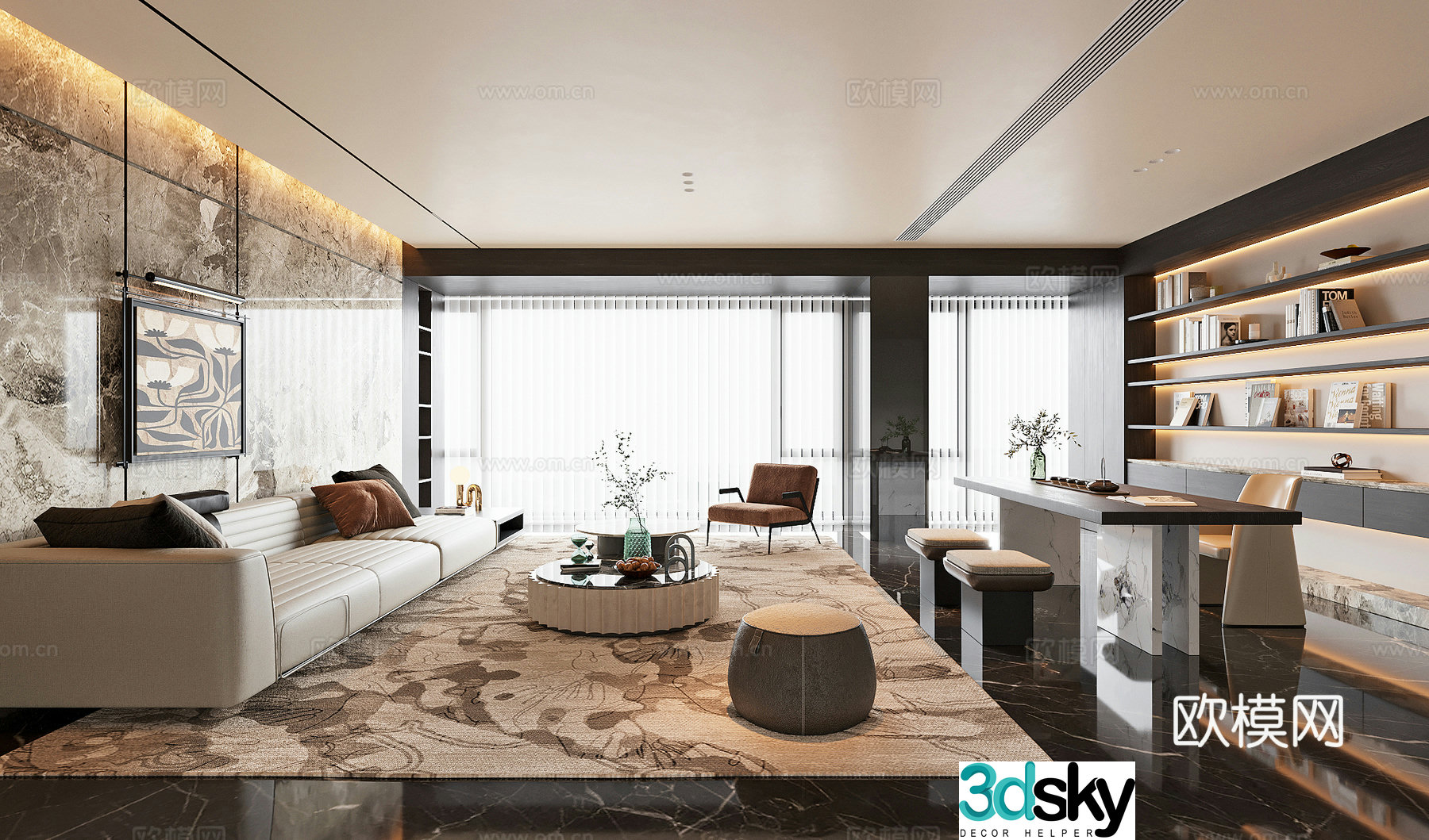 Modern light luxury living room 3d model