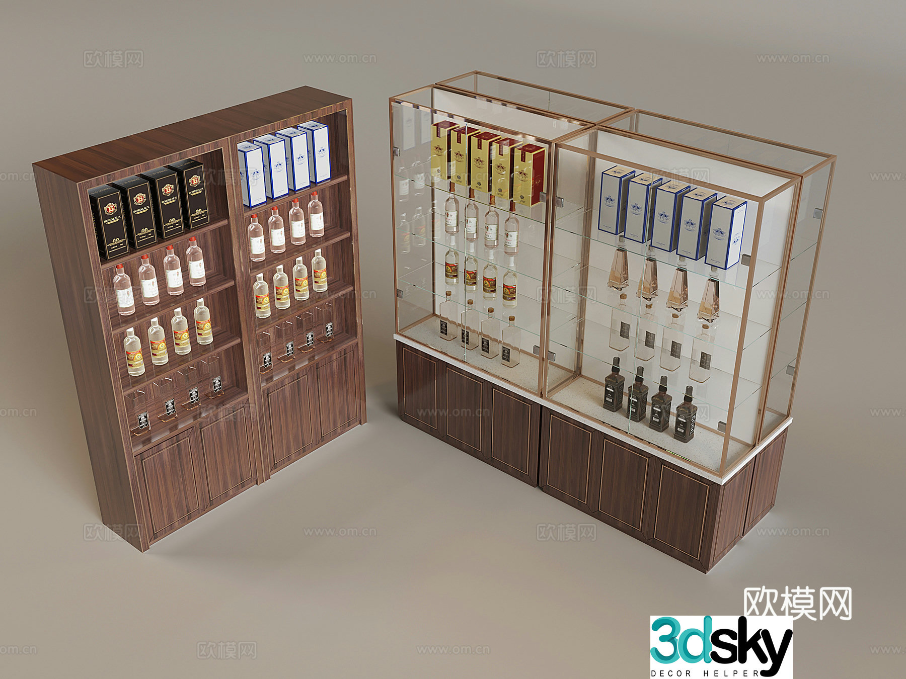 Solid wood wine cabinet glass wine rack 3D model