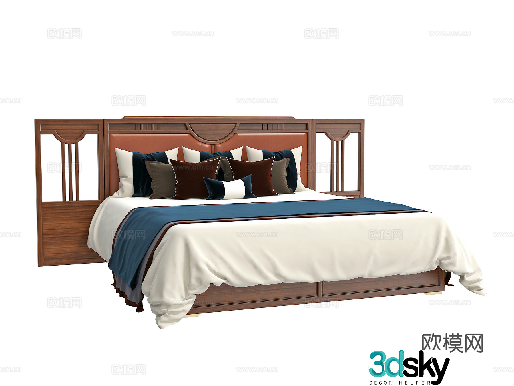 New Chinese style double bed 3D model