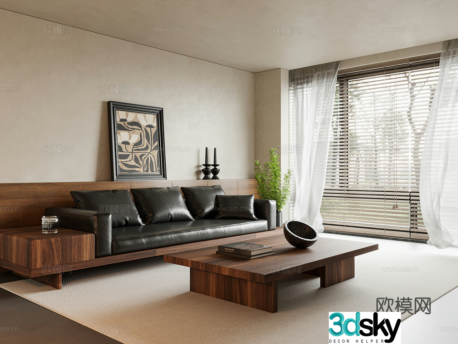 Medium style sofa coffee table combination 3D model