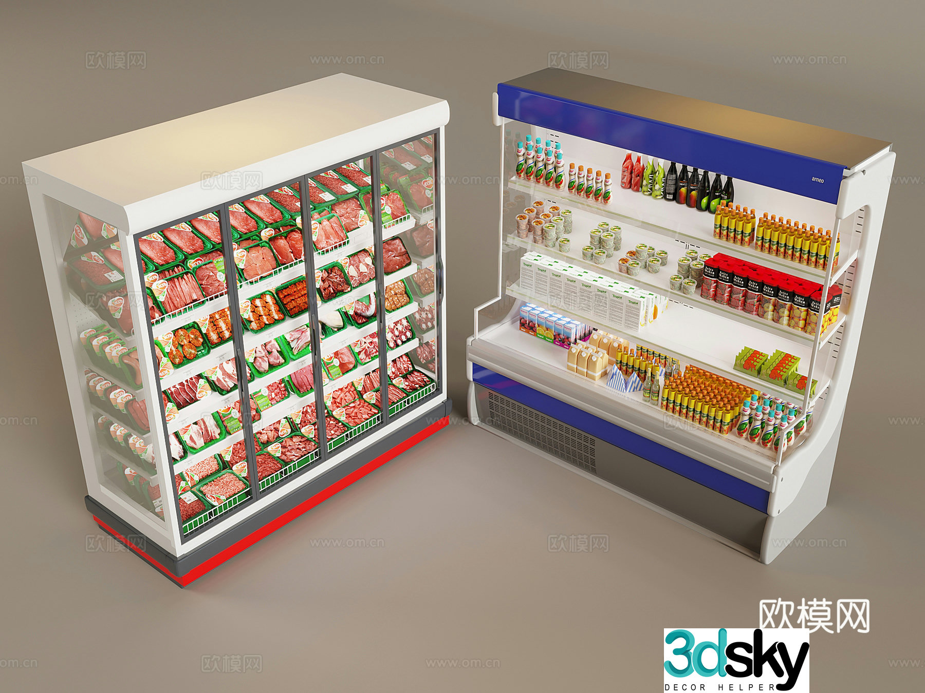 Supermarket fresh food display shelves Beverage display shelves display cabinet 3D model