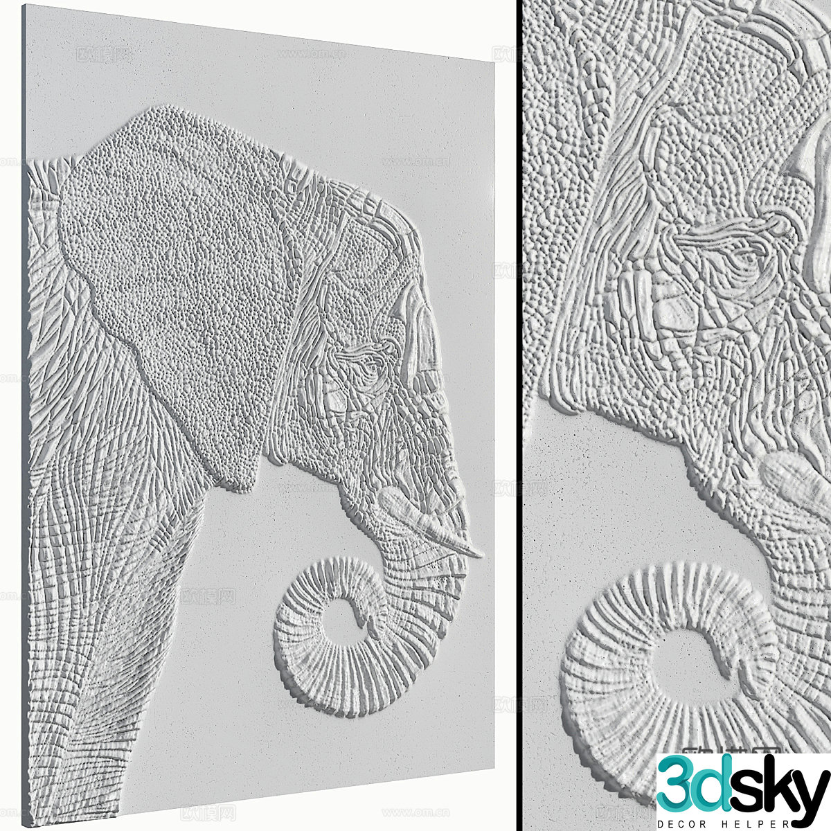 New Chinese style elephant bas-relief gypsum decorative board 3D model