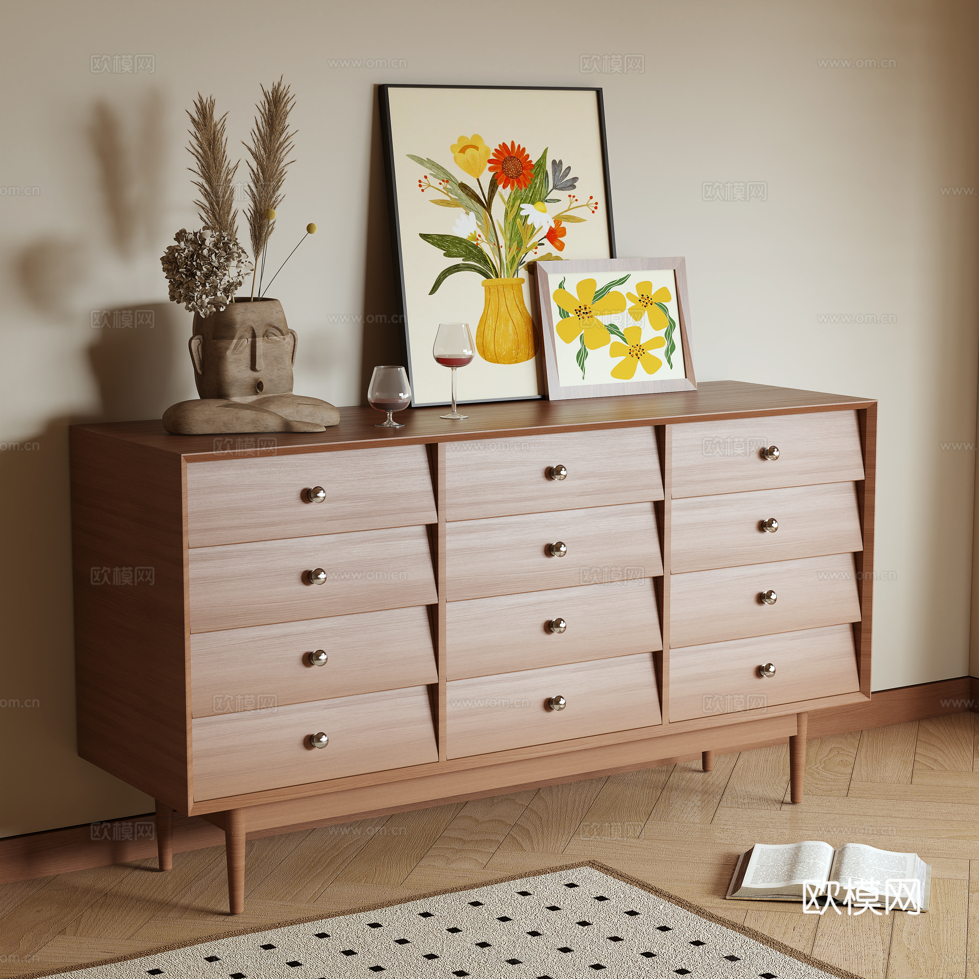 Log wind chest cabinet side cabinet 3d model