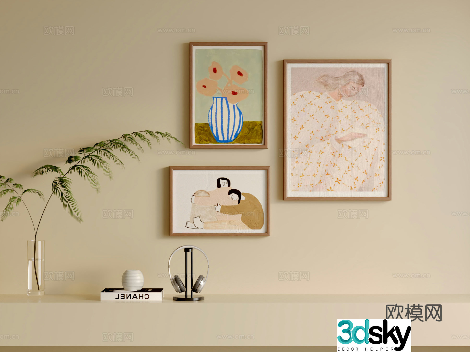 Nordic hanging painting combination 3D model