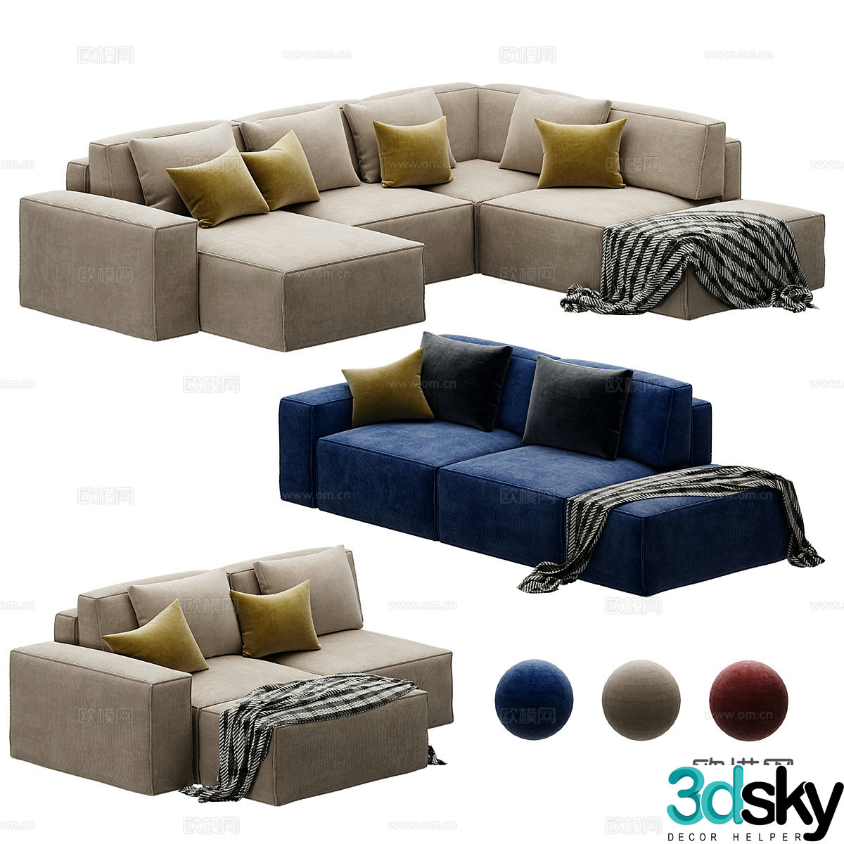 Modern Italian Eten Vertical Milk Combination Sofa 3D Model