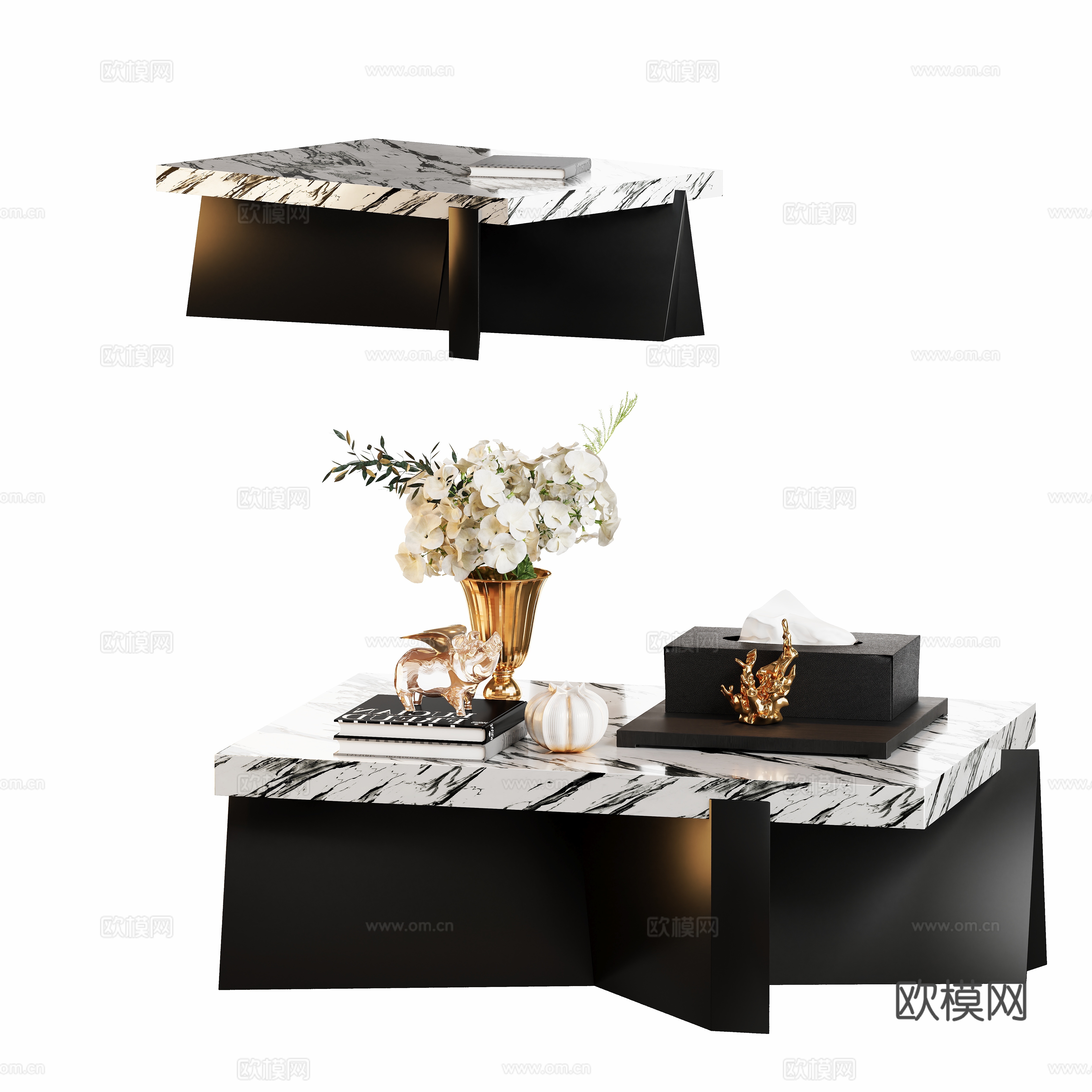 Modern marble coffee table ornament combination 3D model