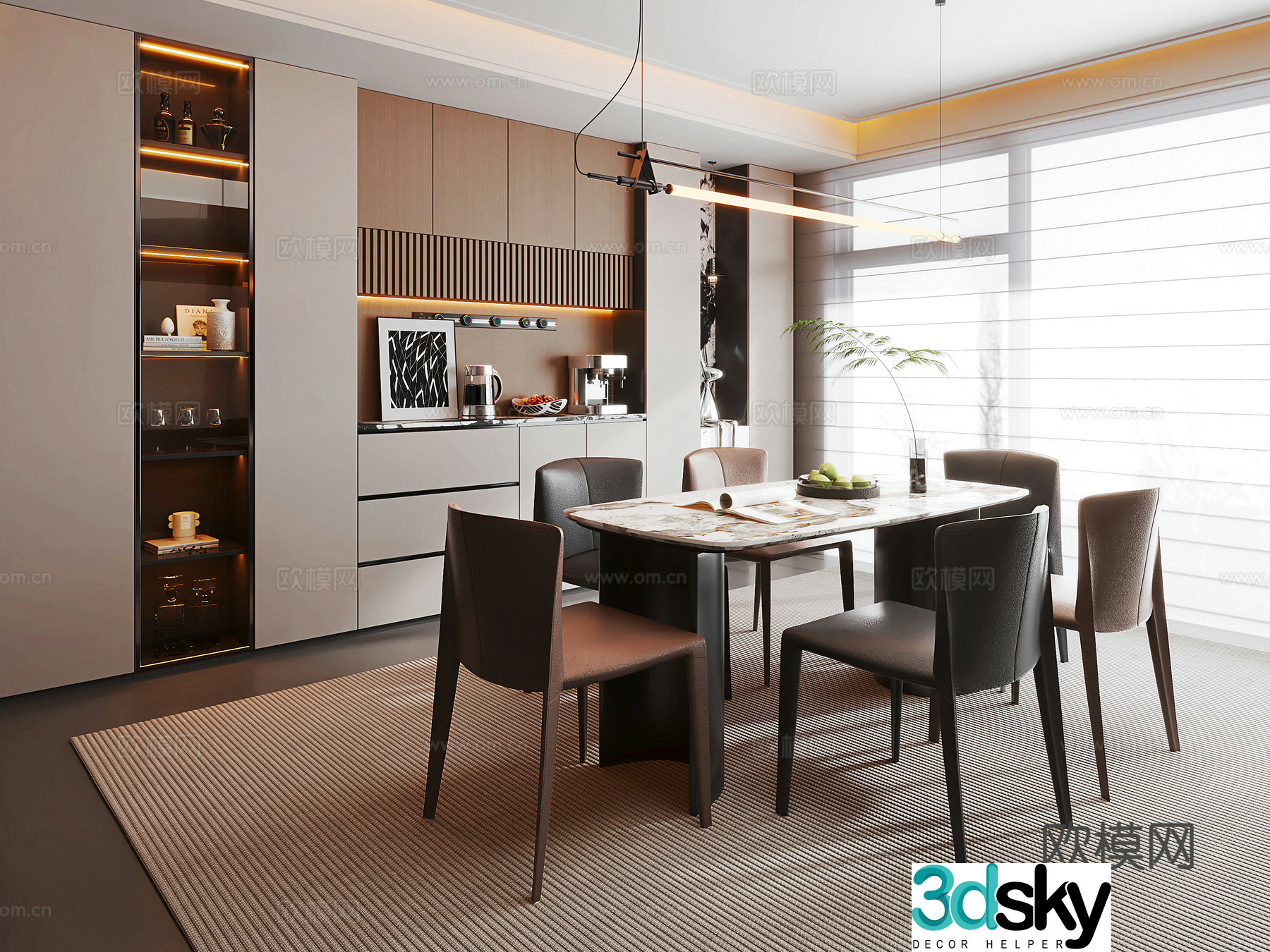 Italian light luxury home restaurant sideboard wine cabinet dining table dining chair restaurant chandeliers sideboard 3D model