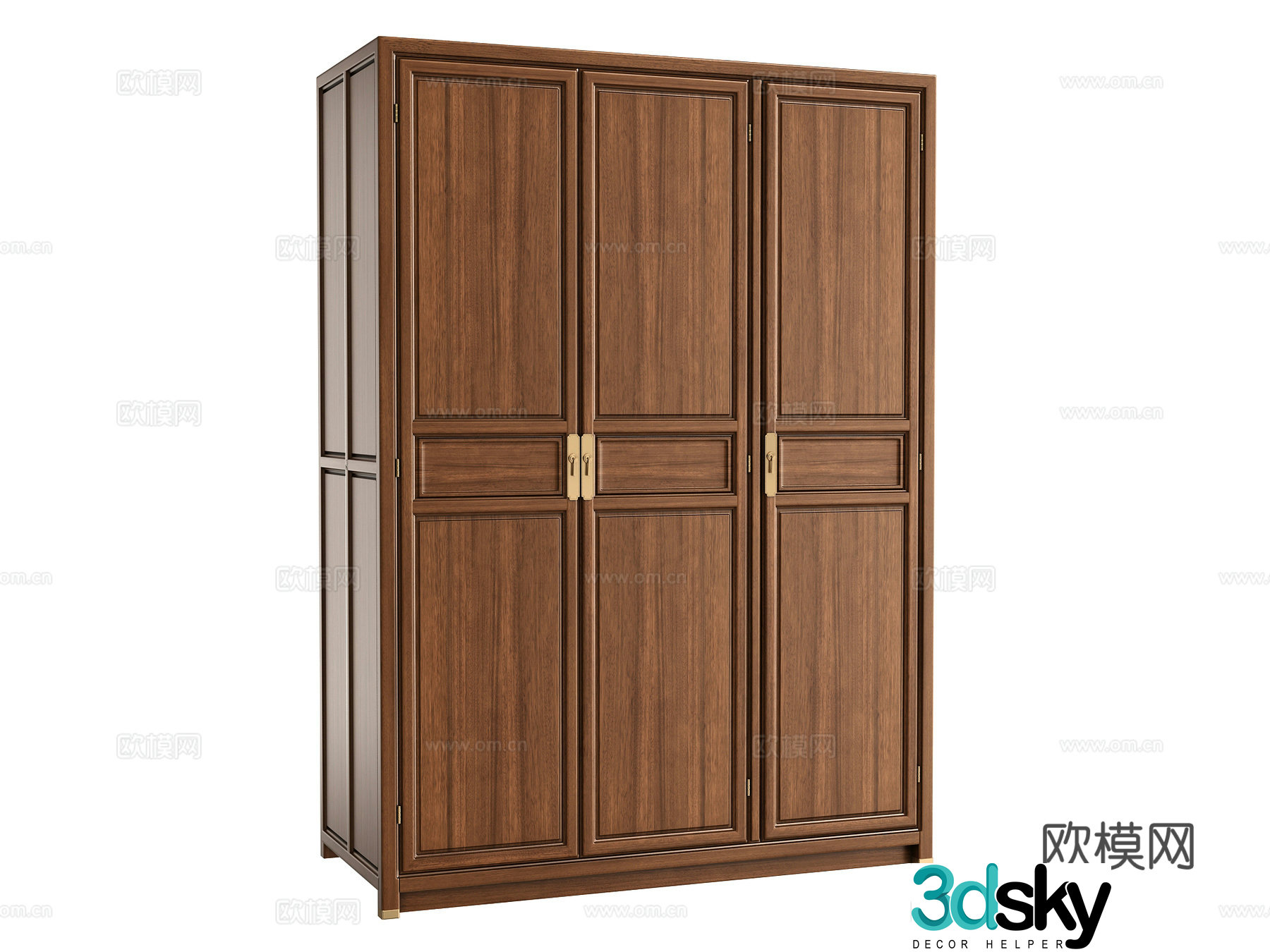 New Chinese style three-door wardrobe 3D model
