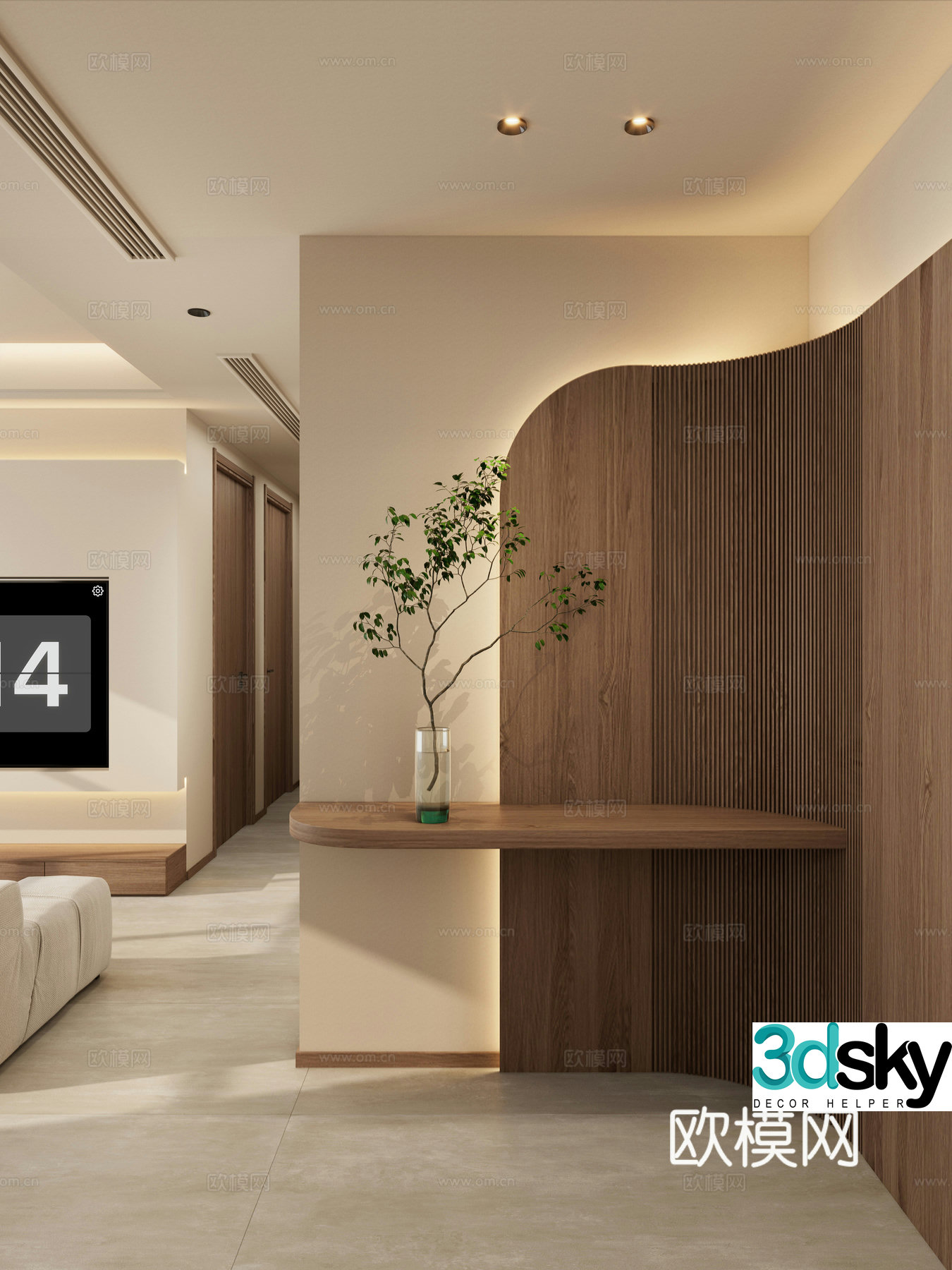 Cream medieval style solid wood partition curved shape no main light living room entrance 3D model