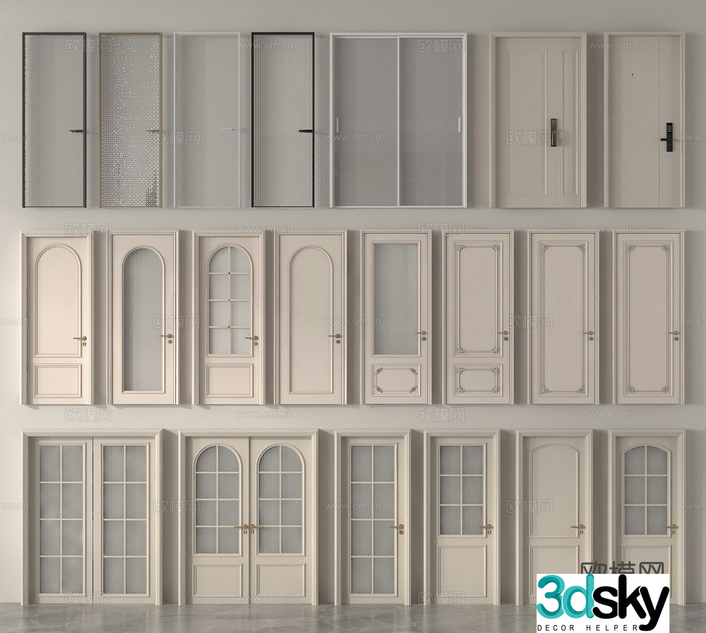 Single-open door Double-open door Bedroom door Kitchen and bathroom door 3D model