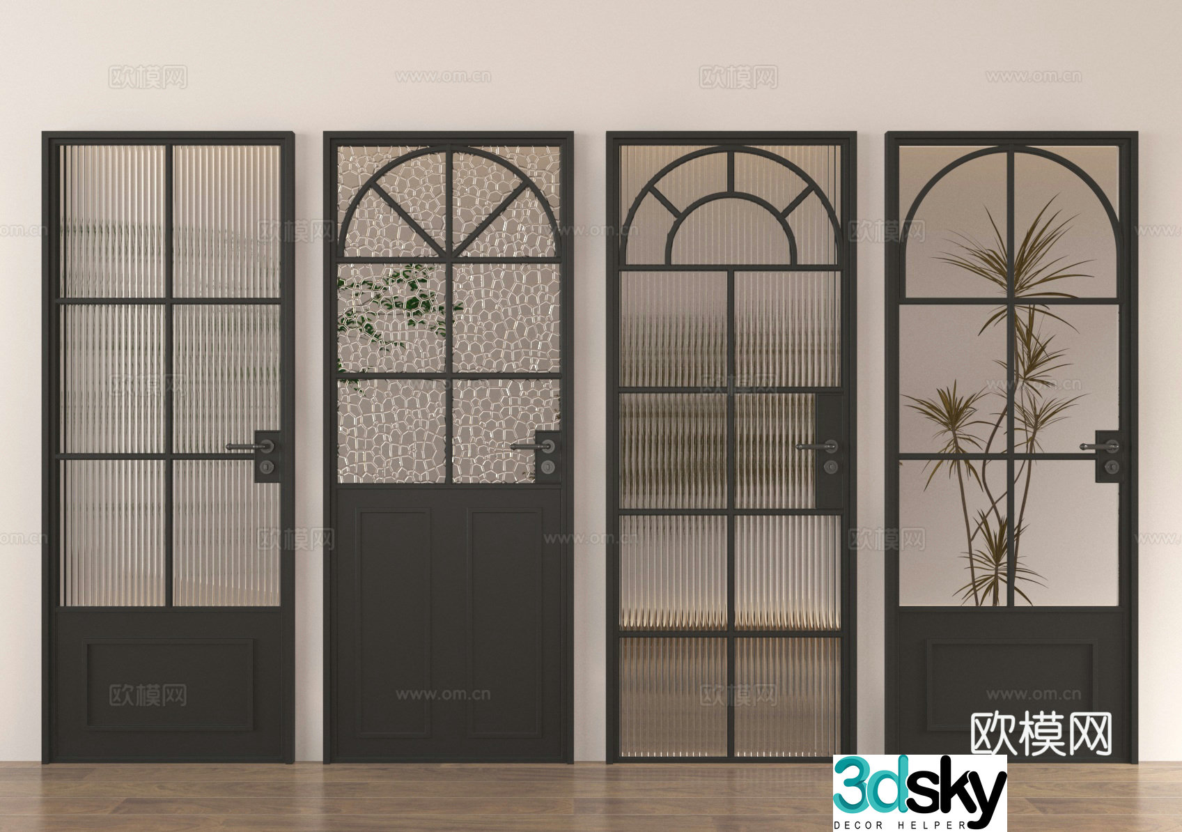 Glass door Single-open door Kitchen and bathroom door Flower door Balcony door 3D model