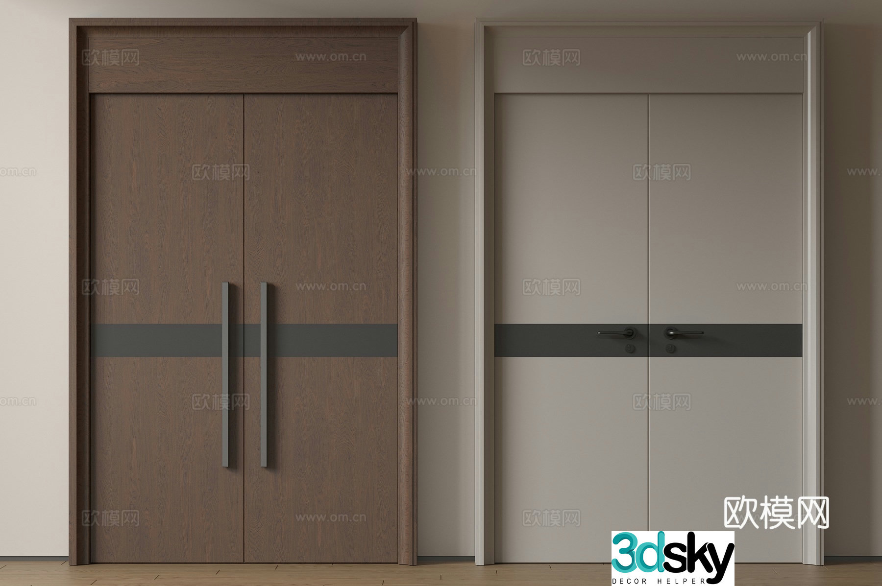 Modern double-opening door swing door entrance door security door top double-opening door main door mother and child door 3D model