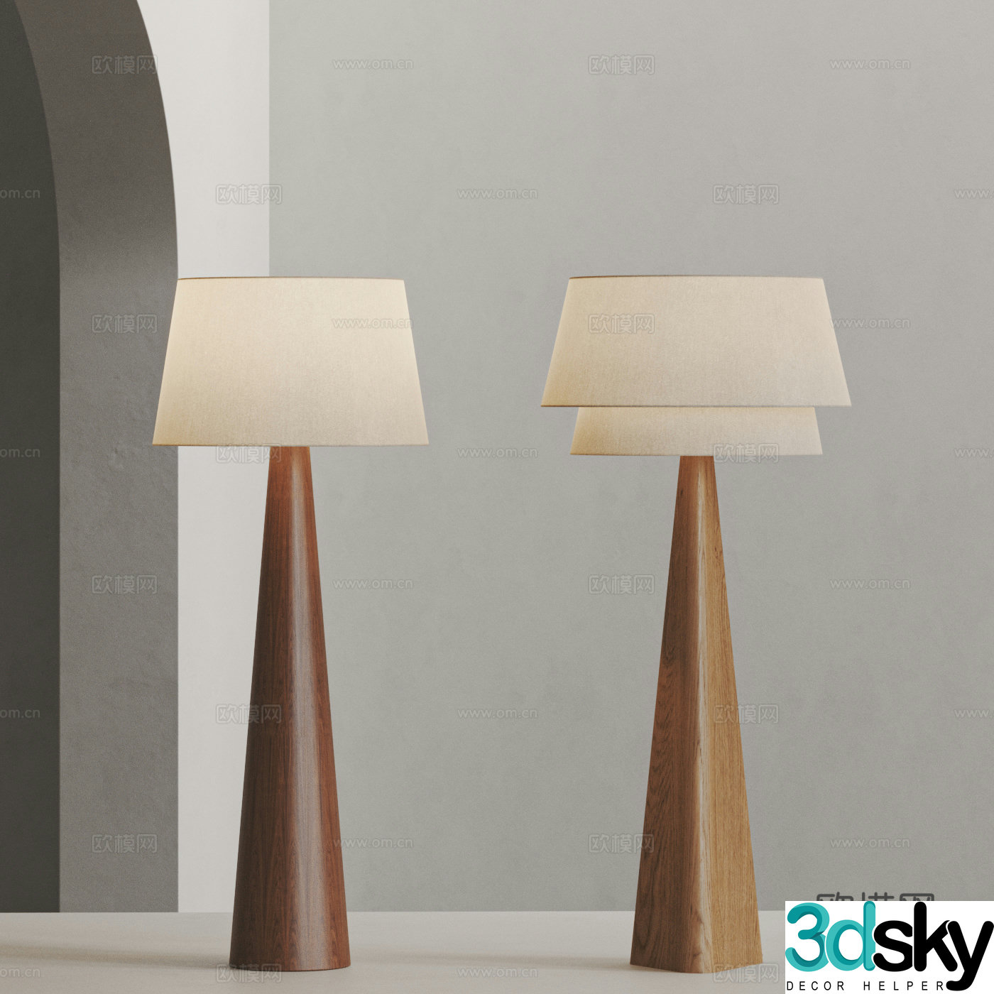 Modern floor lamp combination Wai Sai Floor Lamp Solid Wood Floor Lamp Fabric Floor Lamp Medium style 3D model
