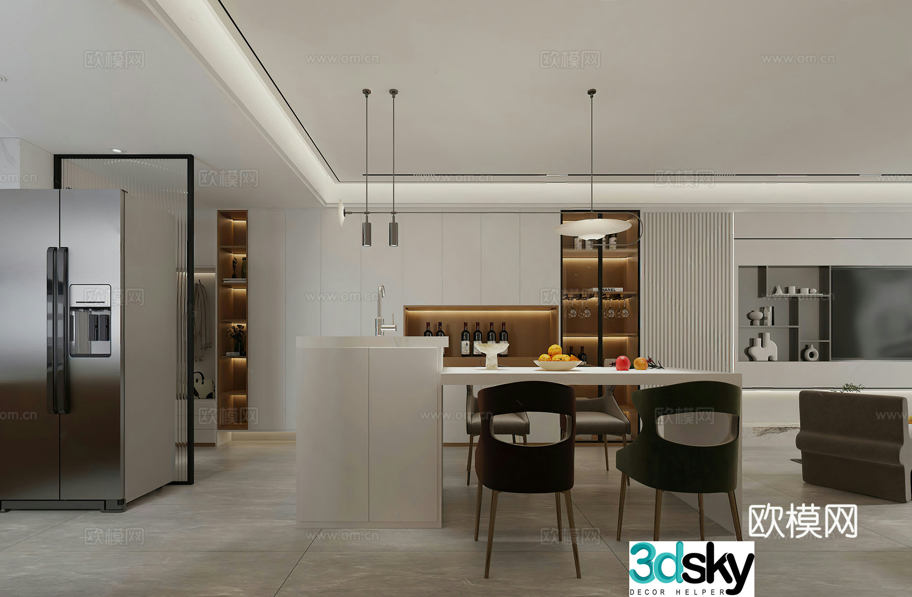 Modern restaurant island bar light luxury simple wine cabinet modern living restaurant refrigerator G3d model