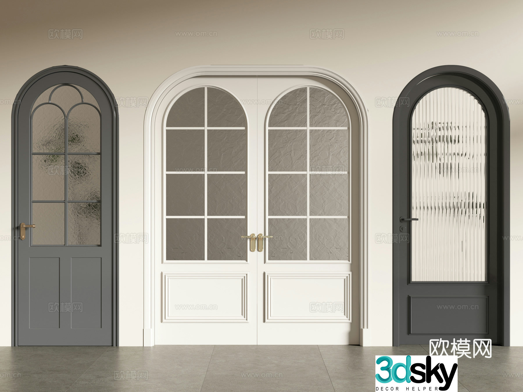 French arched door arched glass door frosted glass single-opening door double-opening door 3D model