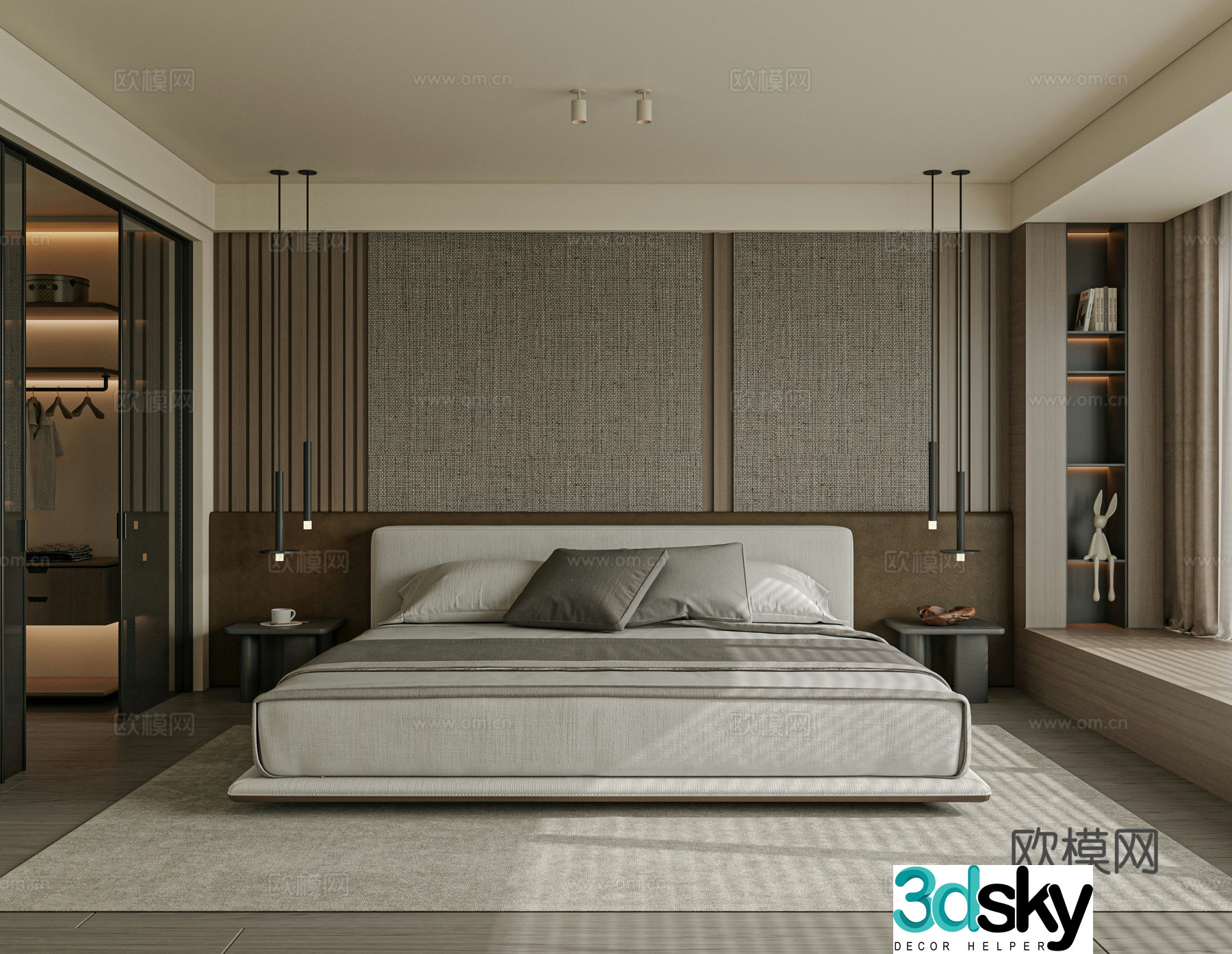 Modern bedroom bed nightstand jewelry 3d model