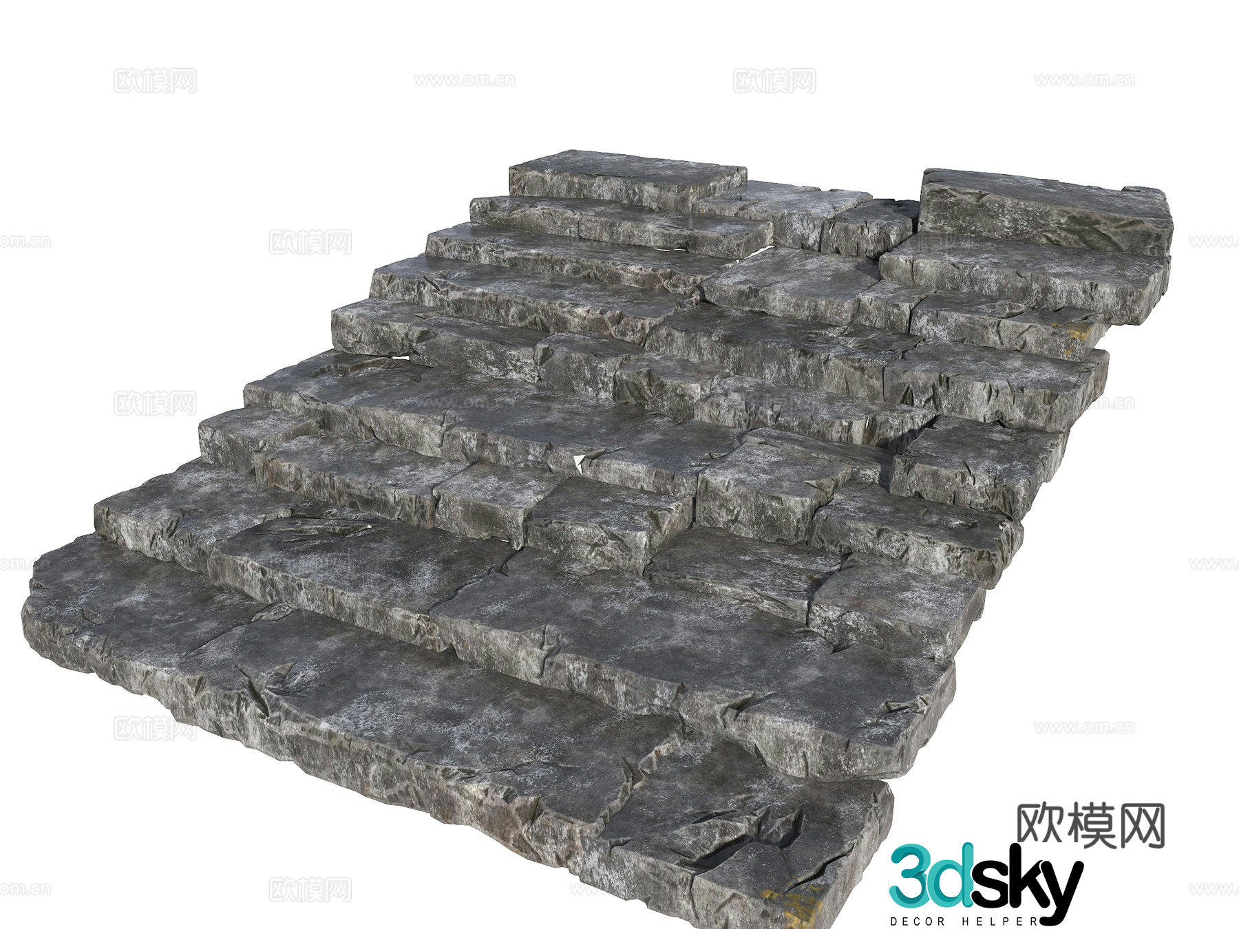 Bluestone slab steps Park slab old stone slab steps Rural wool stone slab steps Natural stone slab steps 3D model