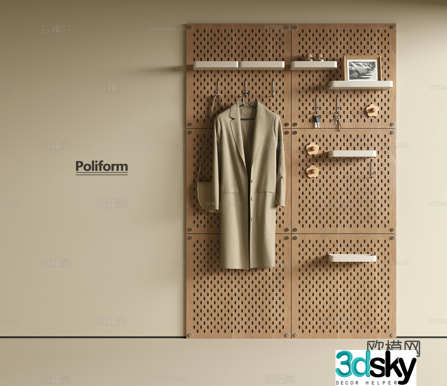 Modern hole board pendant rack 3D model