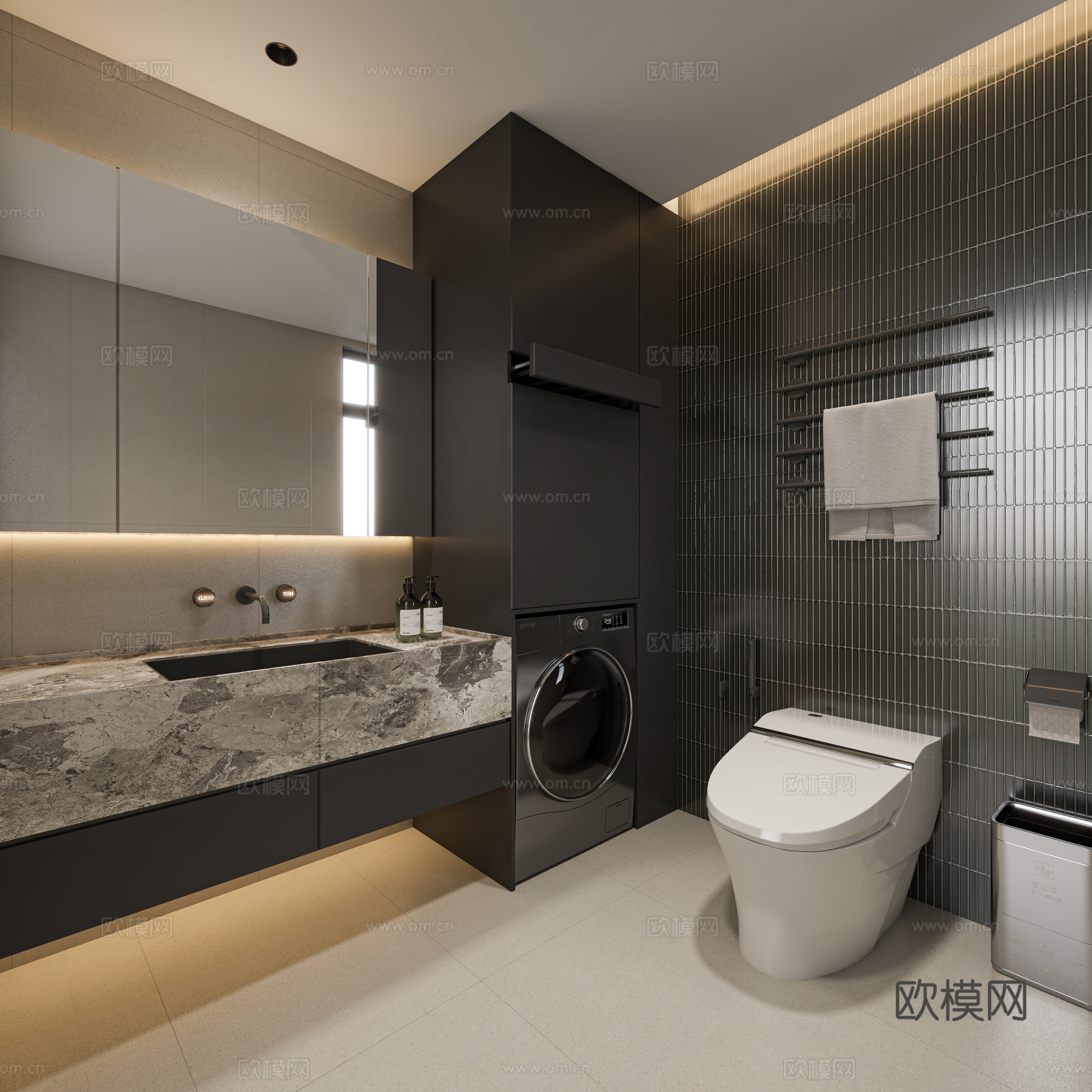 Italian bathroom black and white and gray bathroom 3D model