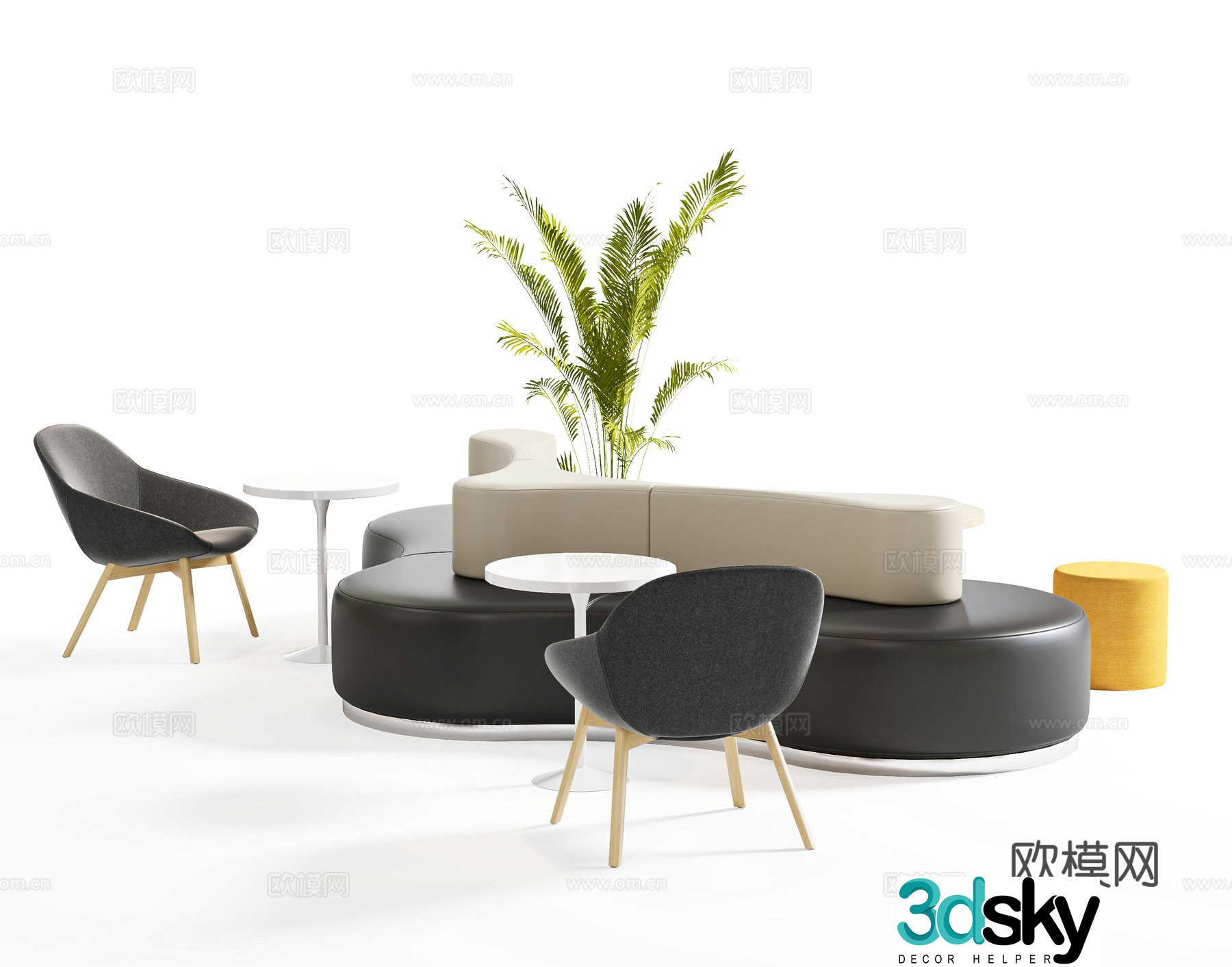 Modern card sofa combination special-shaped sofa office and leisure sofa module sofa leisure area sand 3D model