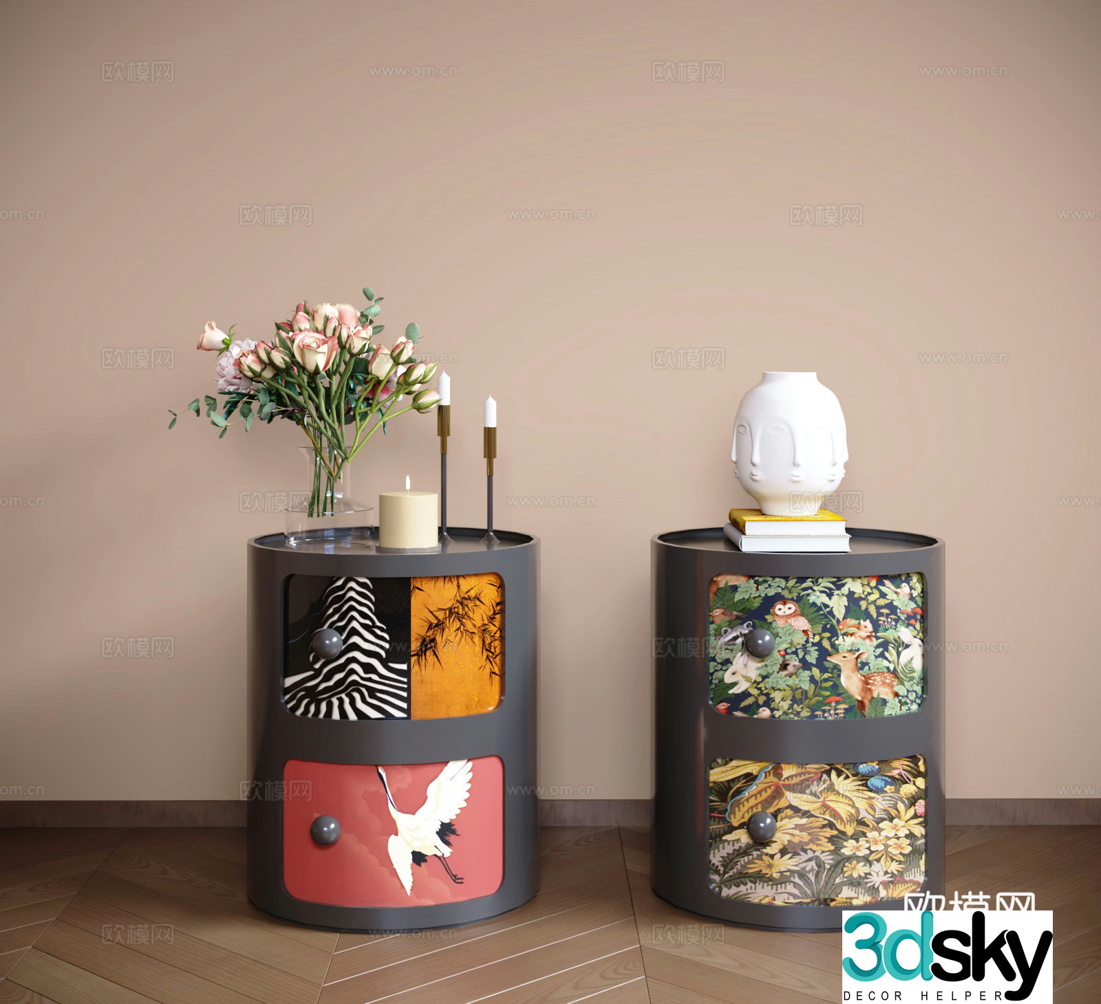 Medium retro bedside table 3d model