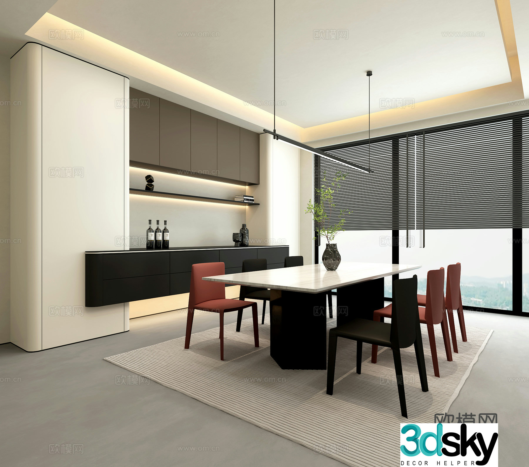 Modern restaurant combination dining table semi-open wine cabinet 3d model