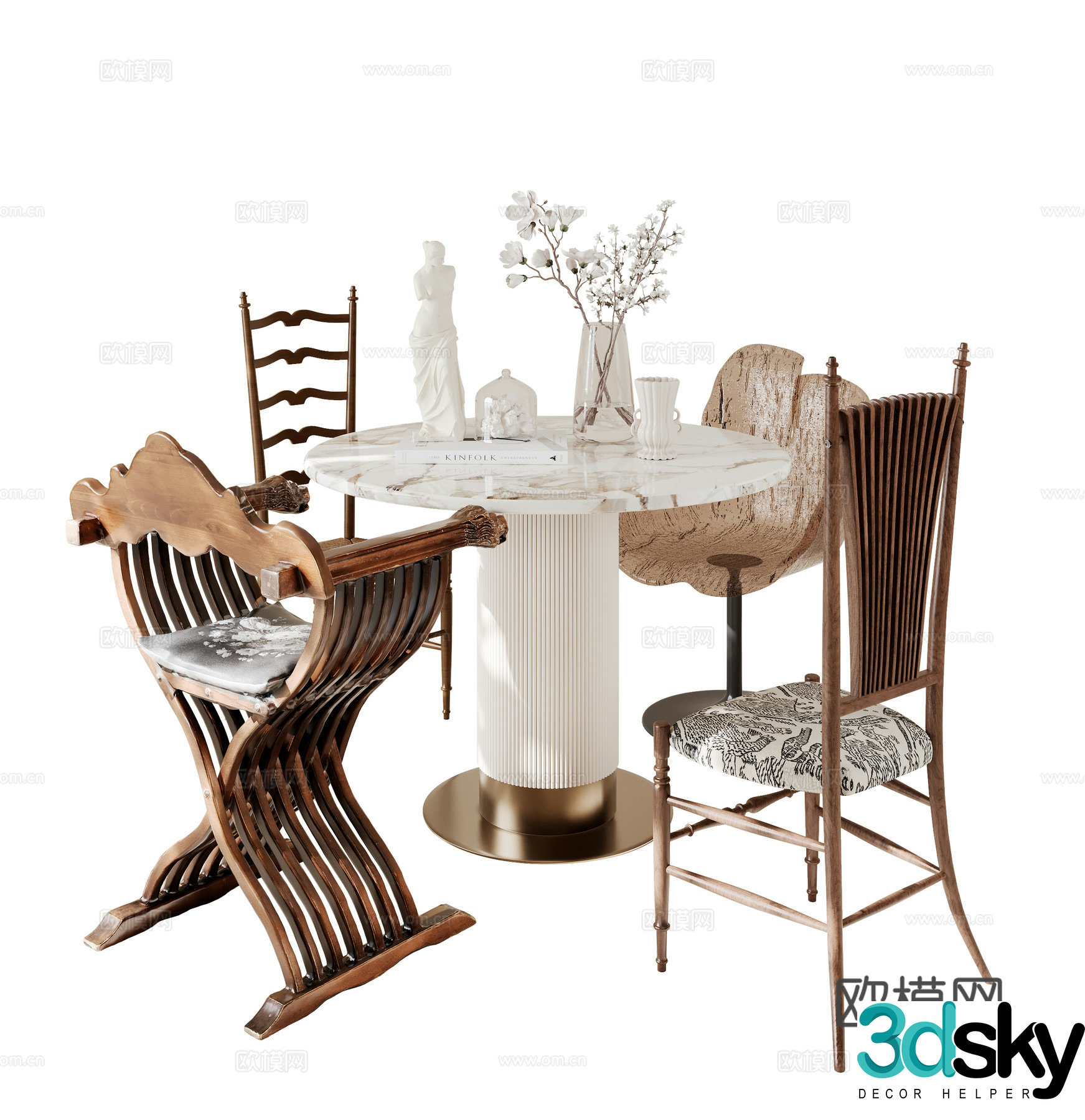French medieval dining table and chair 3D model