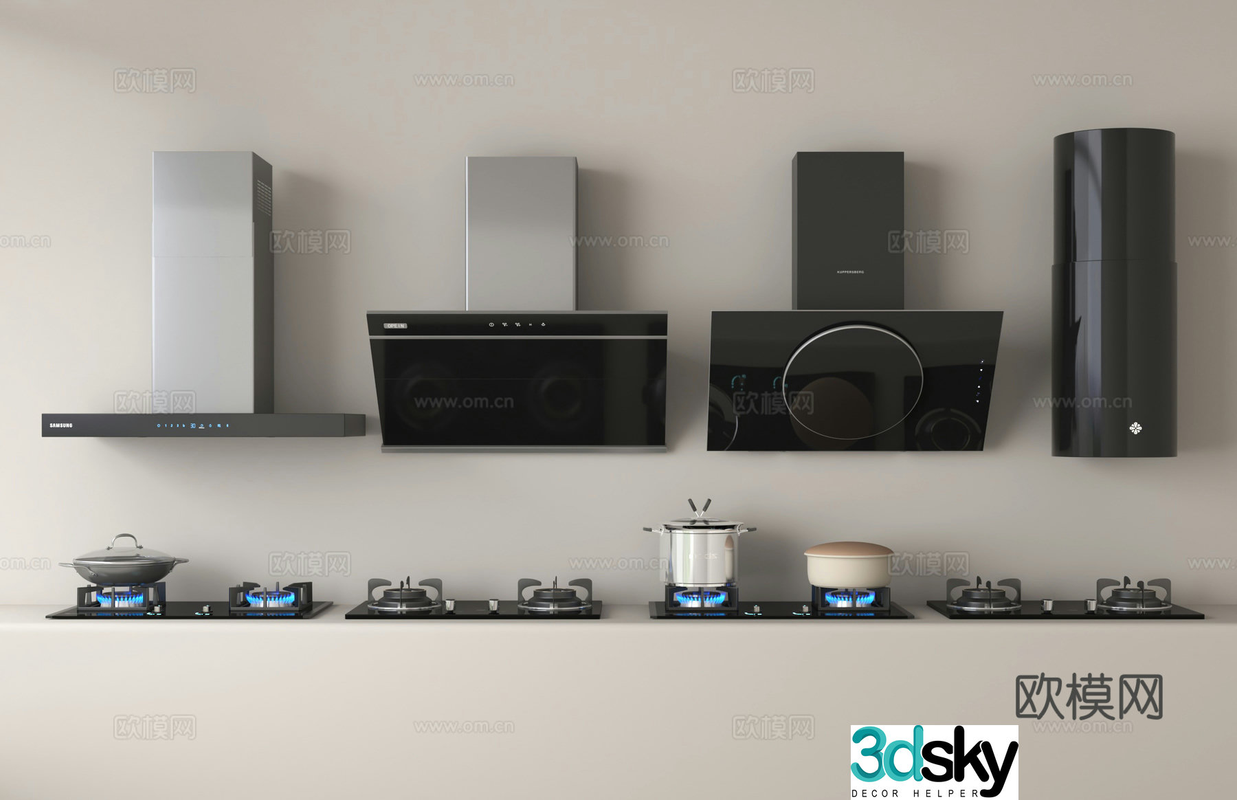 Range hood stove stove pot gas stove 3d model