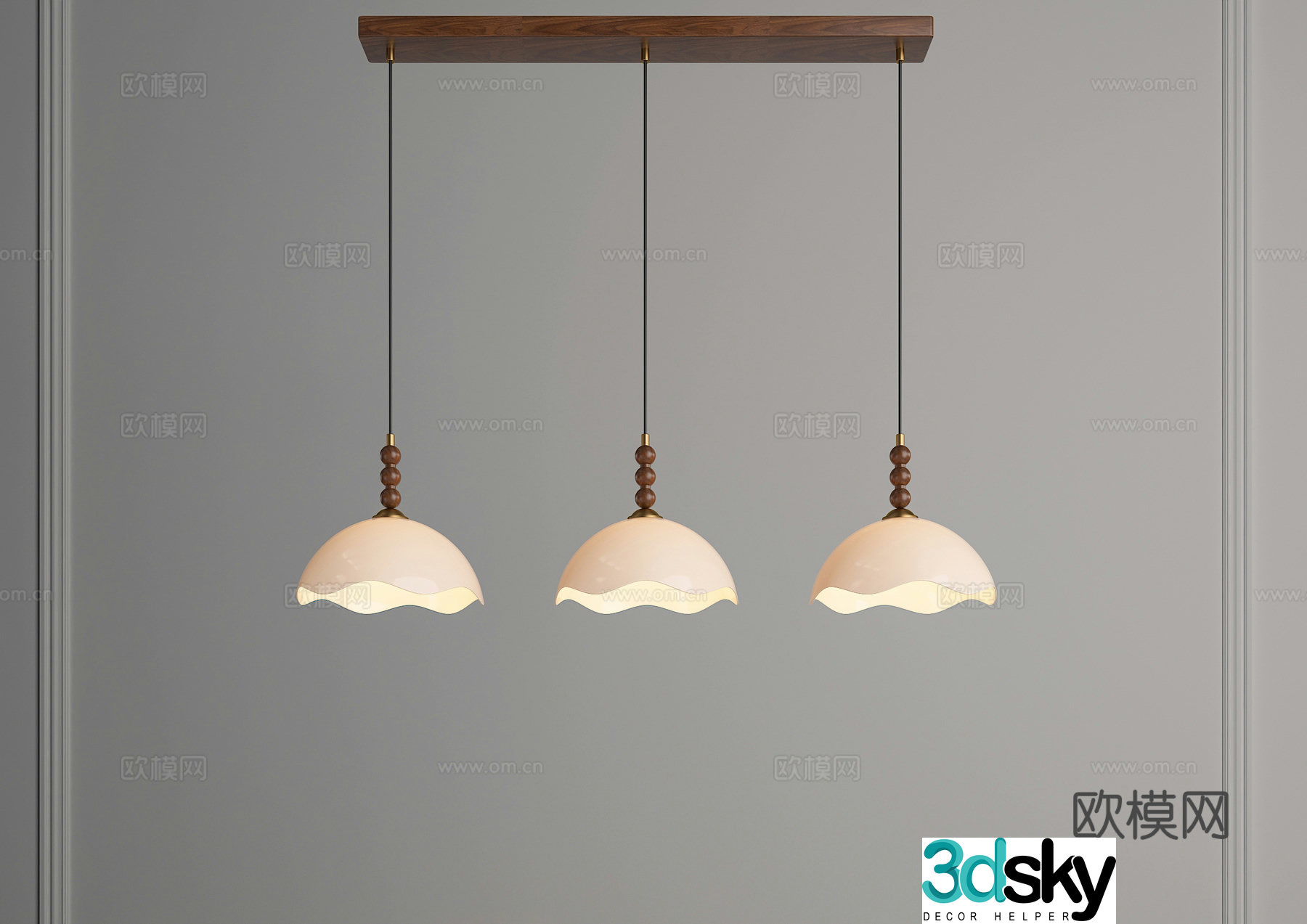 Three-head chandelier Restaurant chandelier Medium chandelier French chandelier Bauhaus chandelier 3D model