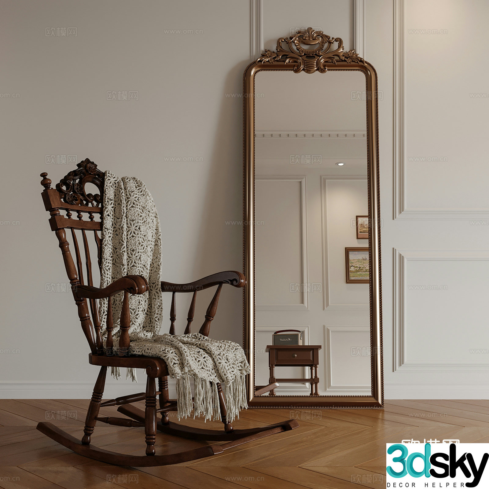 American casual rocking chair decorative mirror 3d model