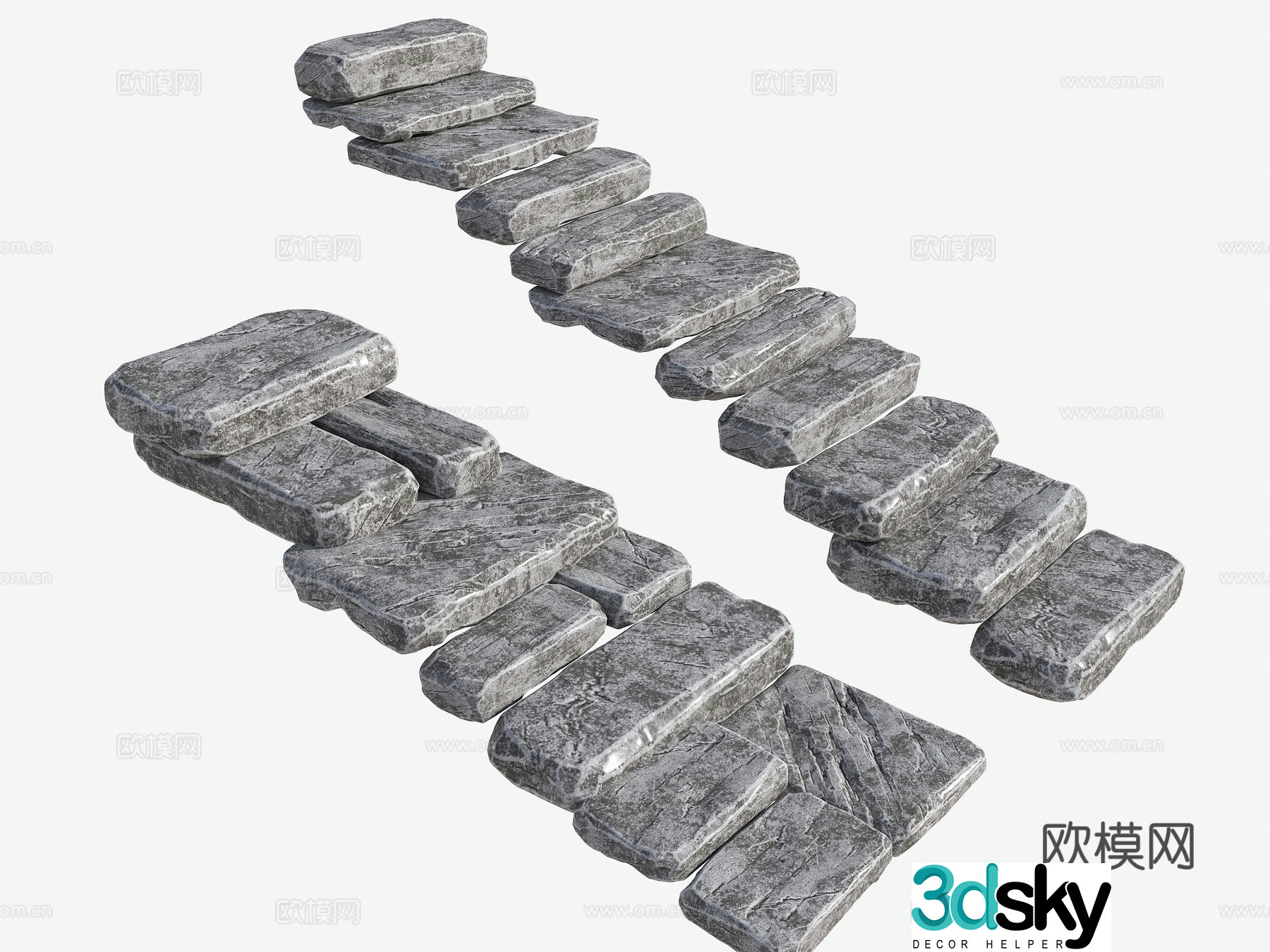 Bluestone slab steps Park slab old stone slab steps Rural wool stone slab steps Natural stone slab steps 3D model