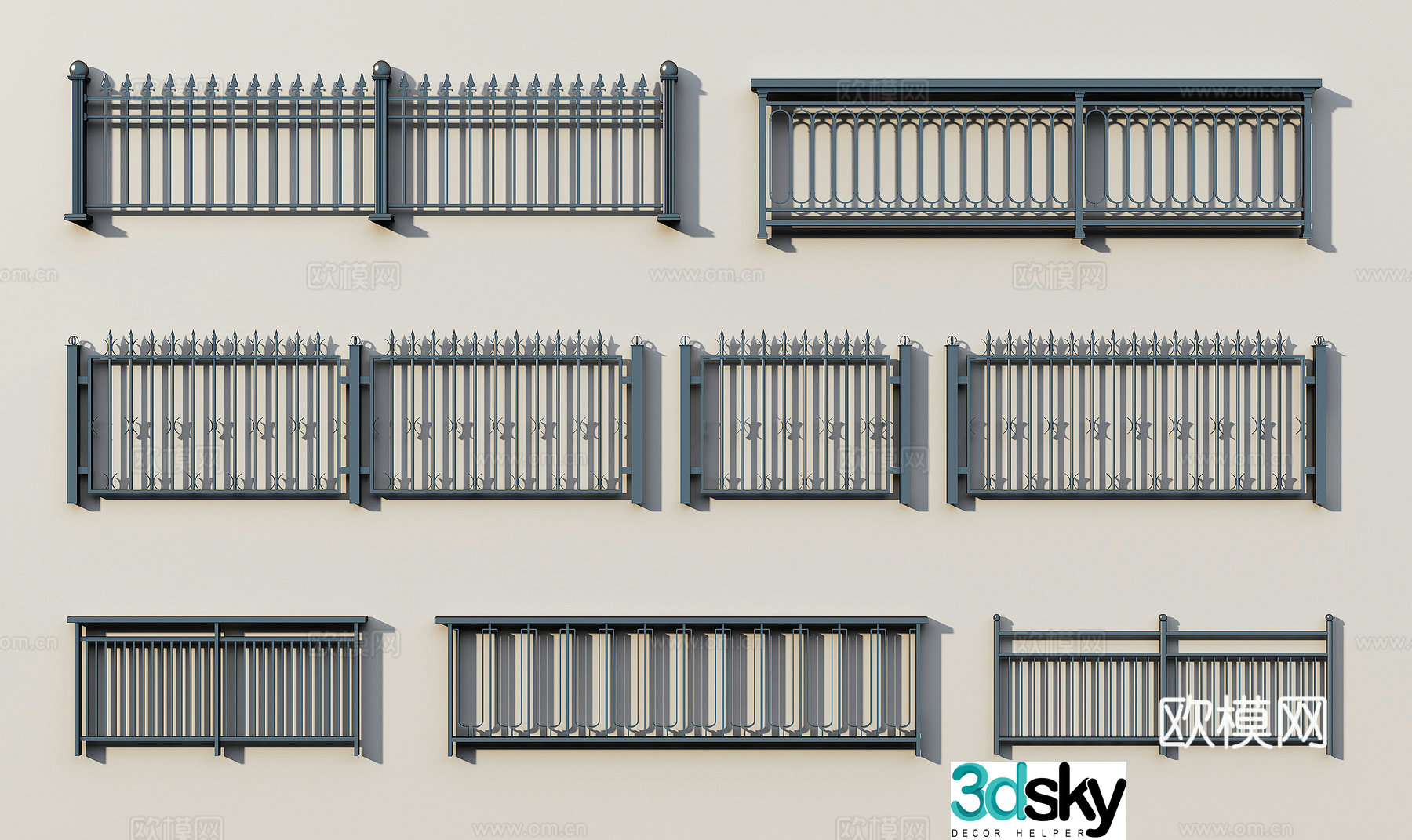 Modern Railing Handrail 3d Model