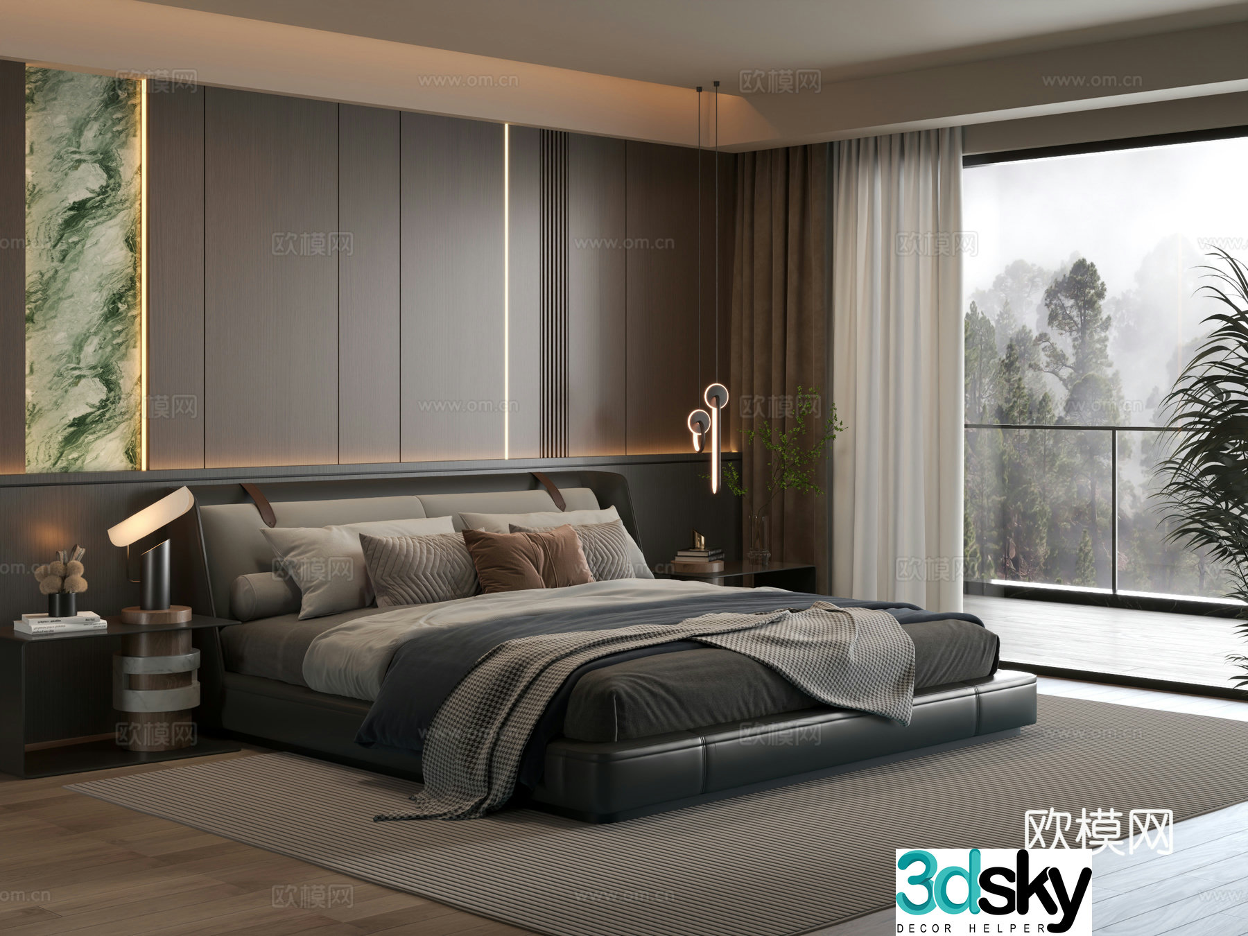 Modern bedroom Italian bedroom Bedroom Bedroom Bedroom Background Wall 3D Model